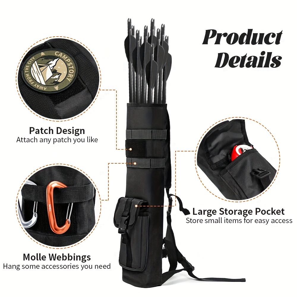 Pskook Archery Lightweight Back Arrow Quiver Dual Use Foldable Compact Hip Arrows Bag with Molle System Pocket Hanged for Target