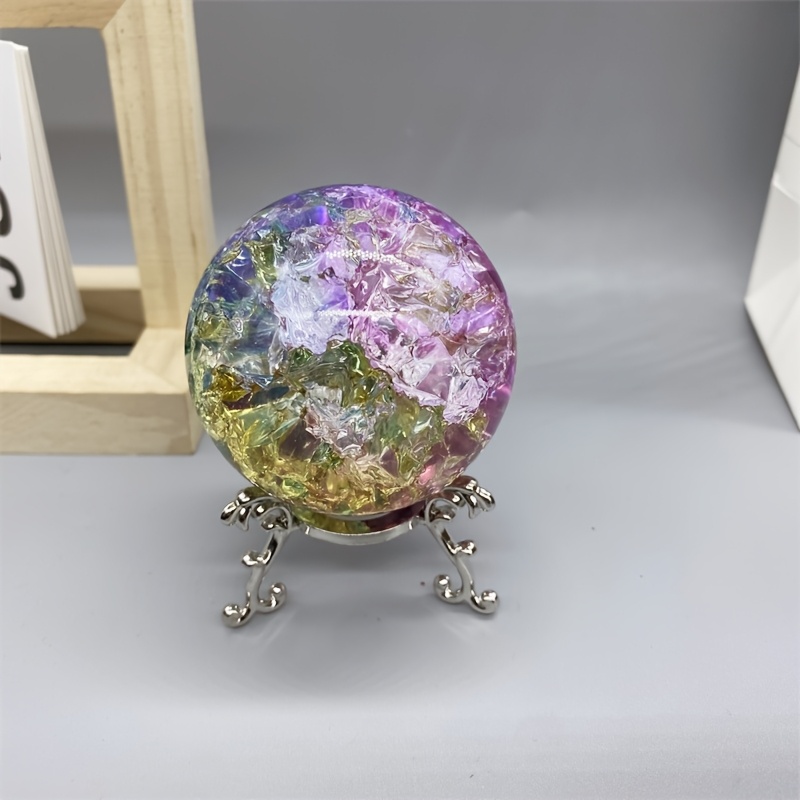 

1pc Crystal Ball With Metal Stand, Crackled Design, Home Decor For Living Room, Bedroom, Bathroom, Kitchen - Ideal For Christmas, Halloween, Thanksgiving, Valentine's Day - No Electricity Needed