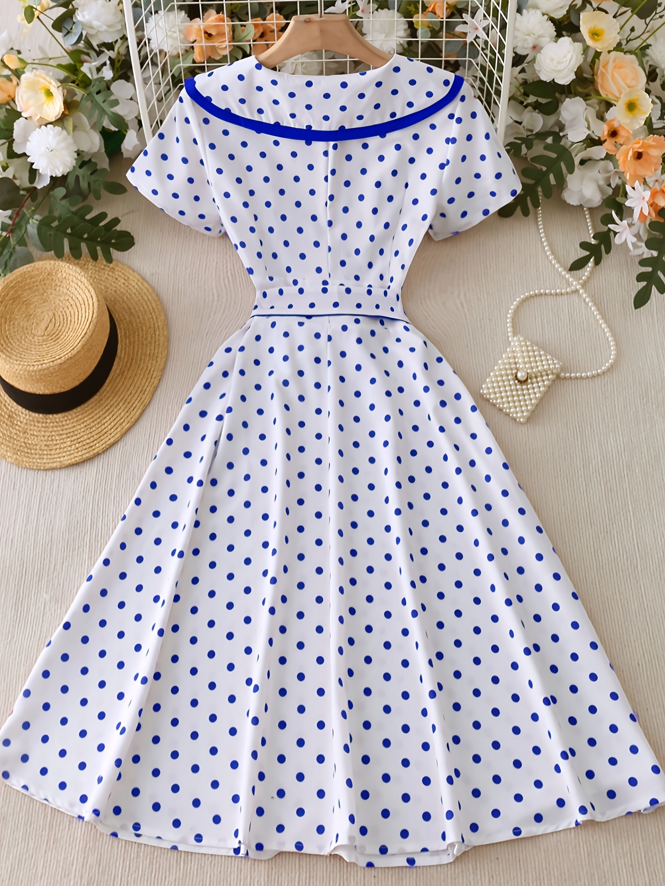 blue prom dresses 2024 Twill Polka Dot Tabard Tie Dress - Marina Moscone main image 1