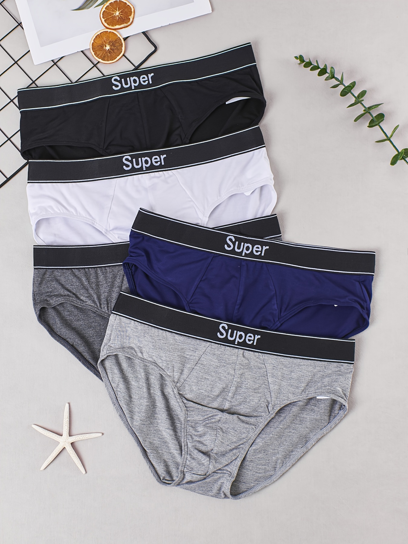 Men's Cotton Sexy Solid Color Briefs Letter Waistband - Temu