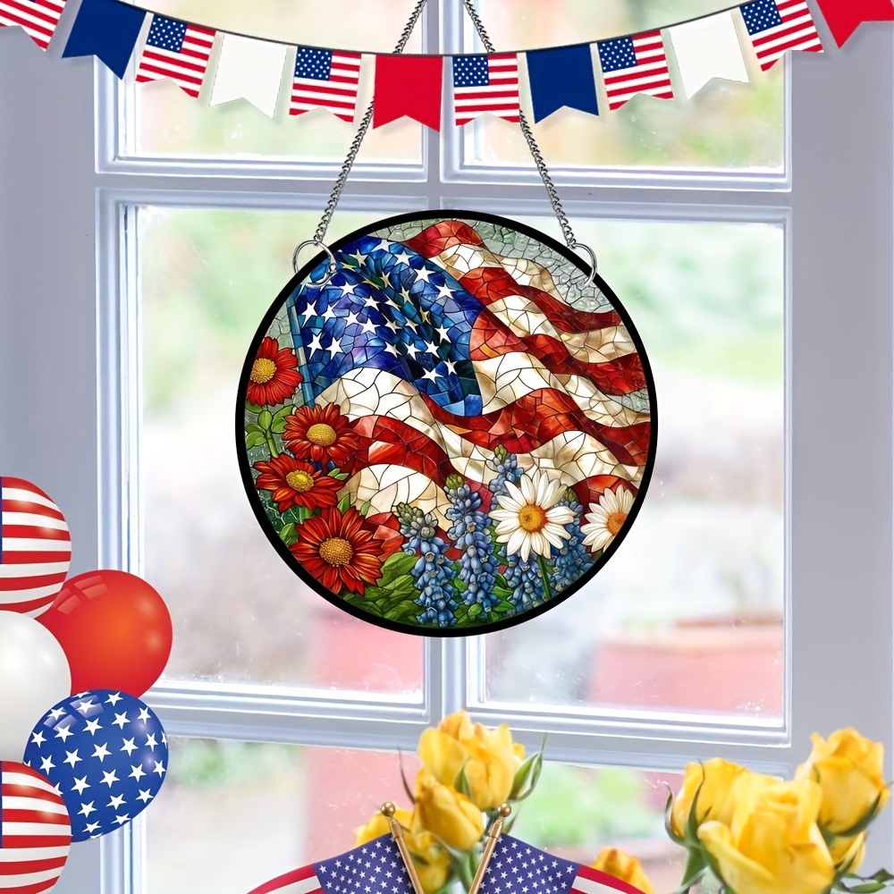 1pc patriotic acrylic suncatcher with american flag design 5 9x5 9in eagle window hanging 4th of july independence day decoration home porch wall decor details 6