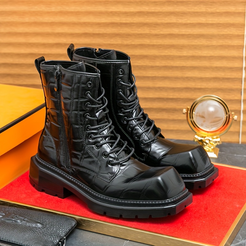 Men's Work Boots - Slip-Resistant Rubber Sole, Chunky Platform & Square Toe Design, All-Season Comfort, Gothic/Industrial Style, Black/Brown, EU 38-45 (US Men's 6-12) - Casual & Formal Booties for Men, Retro Style PU Upper & Lining, Durable Rubber Outsole, Versatile for Casual Attire & Work, Easy On/Off Design, Available in Black & Brown, Boots Shoes For Men, Botas De Trabajo Para Hombre, Botas Masculinos Para Homens, Mens Boots Shoes, Botas De Hombre,