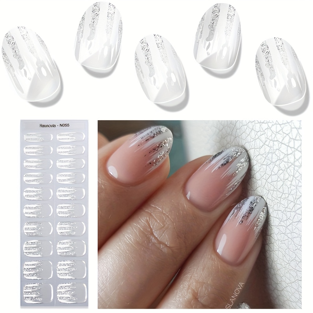 Harunouta 20strips Semi Cured Gel Nail Strips Glitter Gel Nail Stickers Glitter Gel Nail Wraps Gel Polish Stickers Nail Art Manicure For For Grils Women Home Nails N035/n039/n042/n054/n055
