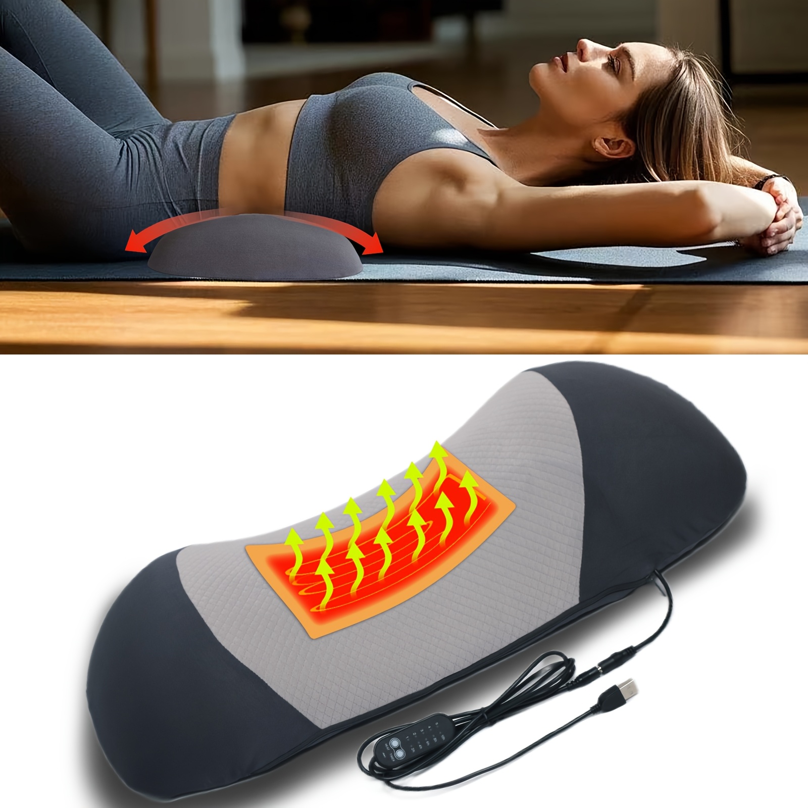 usb powered heated lumbar support pillow with 5 adjustable temperature settings timer ergonomic back for office chairs cars and home use gray backrest pillow Product details 1