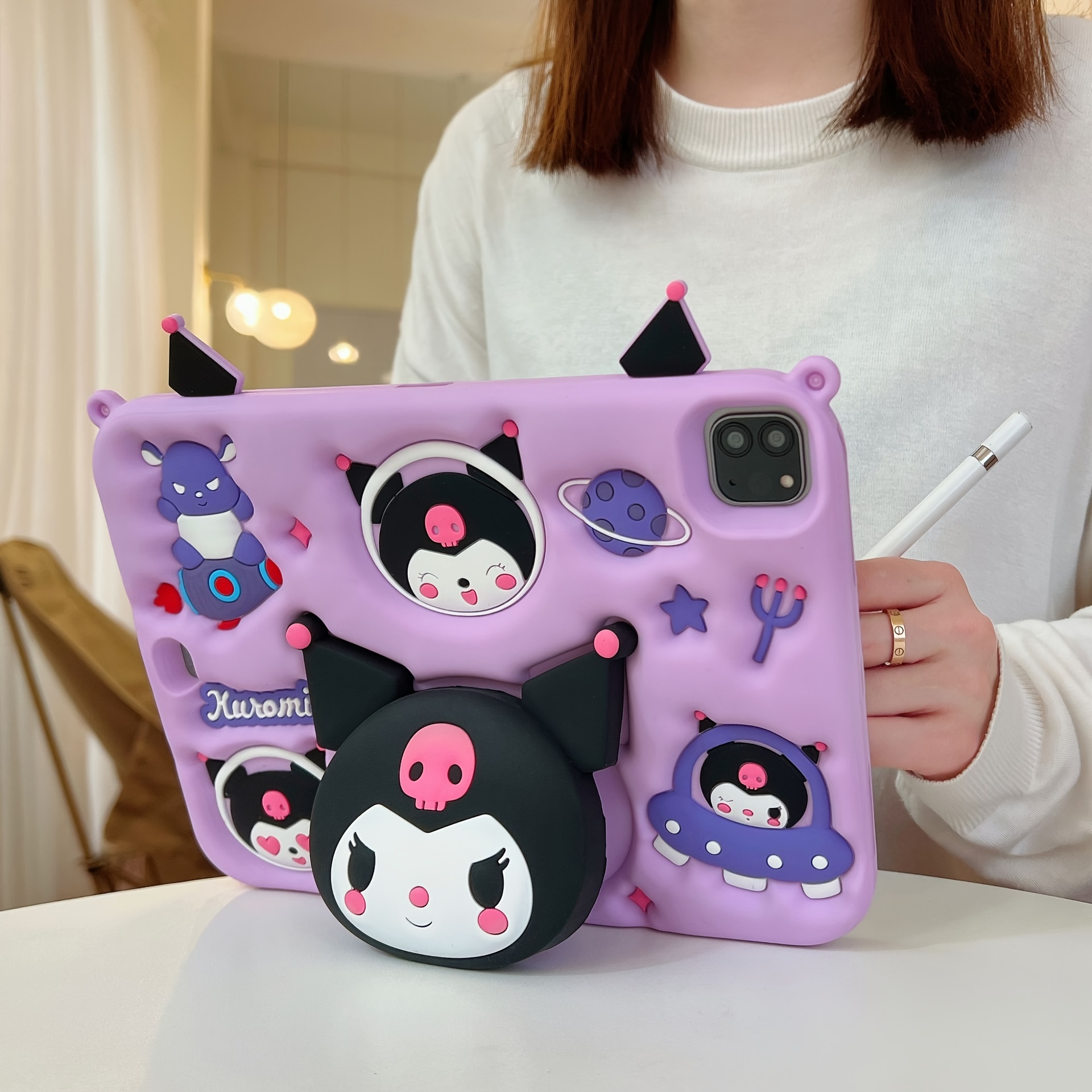 [Cute Kuromi Case] Sanrio Kuromi Tablet Case | Cute Aesthetic Soft Shell, Cartoon Luxury Silicone Protective Case For iPad