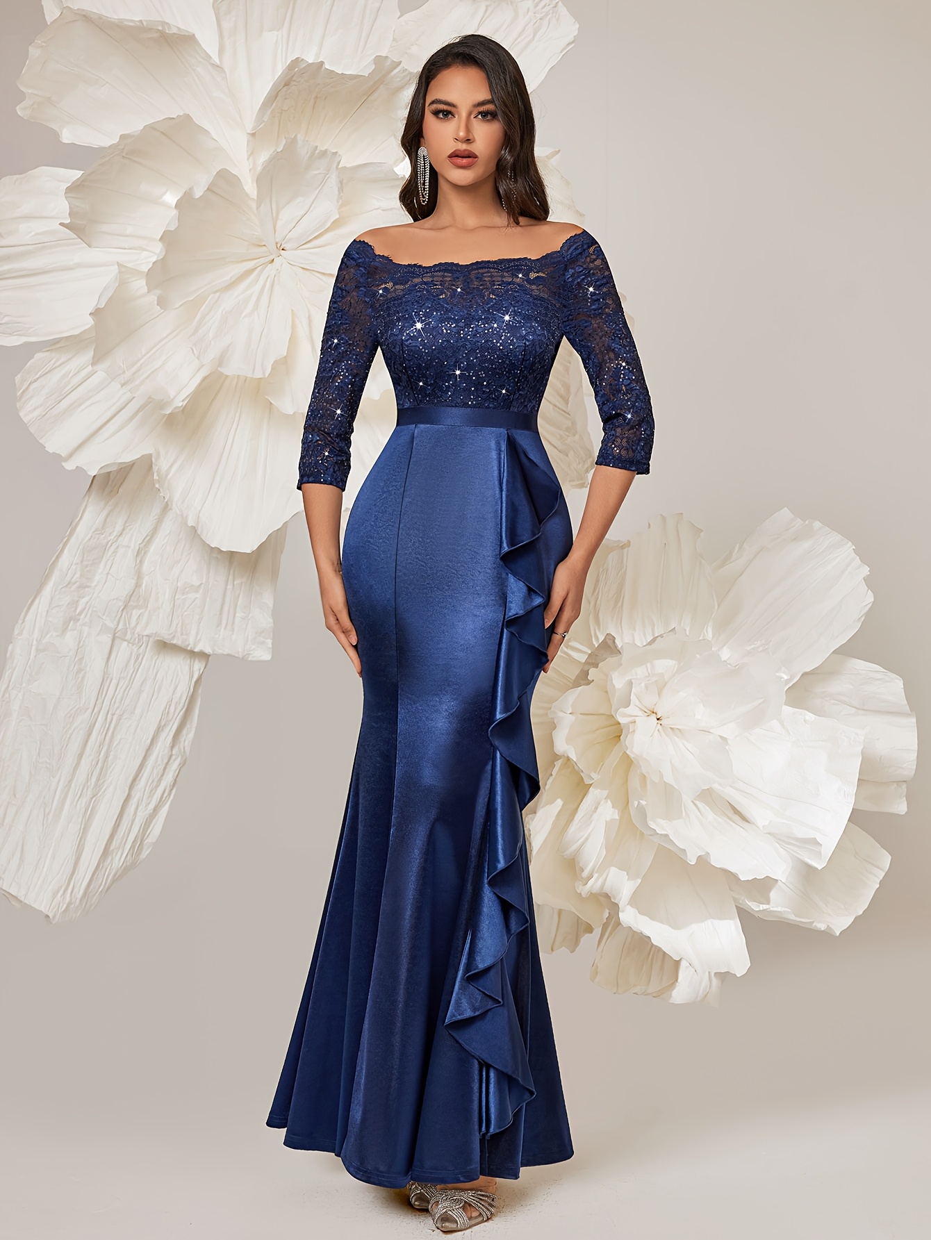 34016a elegant womens vintage sequin lace bridesmaid maxi - Temu