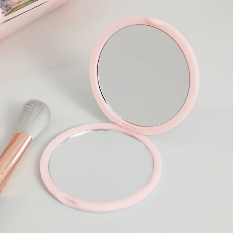 Compact Foldable Makeup Mirror With Handle - Portable Round Vanity Mirror For Travel, Bathroom & Use, Lightweight With Glass Surface, Makeup Travel Case, Bathroom Accessory, , Durable Plastic