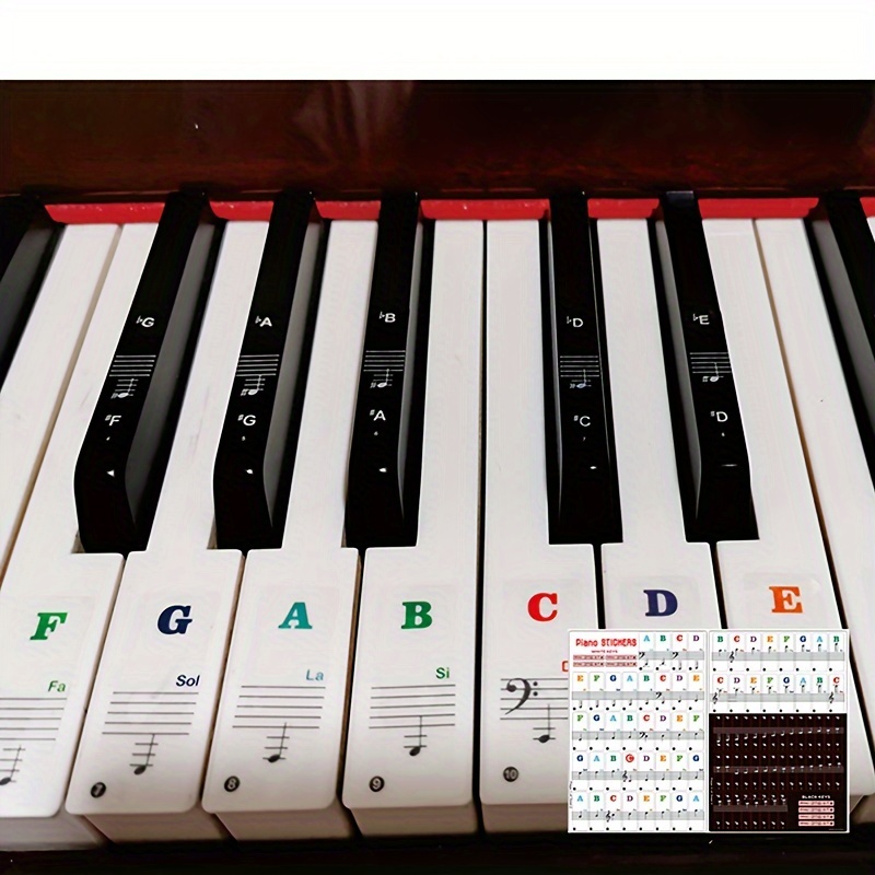 TEMU 1 Set Of 2 Sheets Of Colorful 88/61/54/49-key Piano Keyboard Stickers, Electronic Keyboard Stickers, Staff And Music Notation Hand-scroll Piano Stickers, Pitch Stickers, Piano Note Stickers
