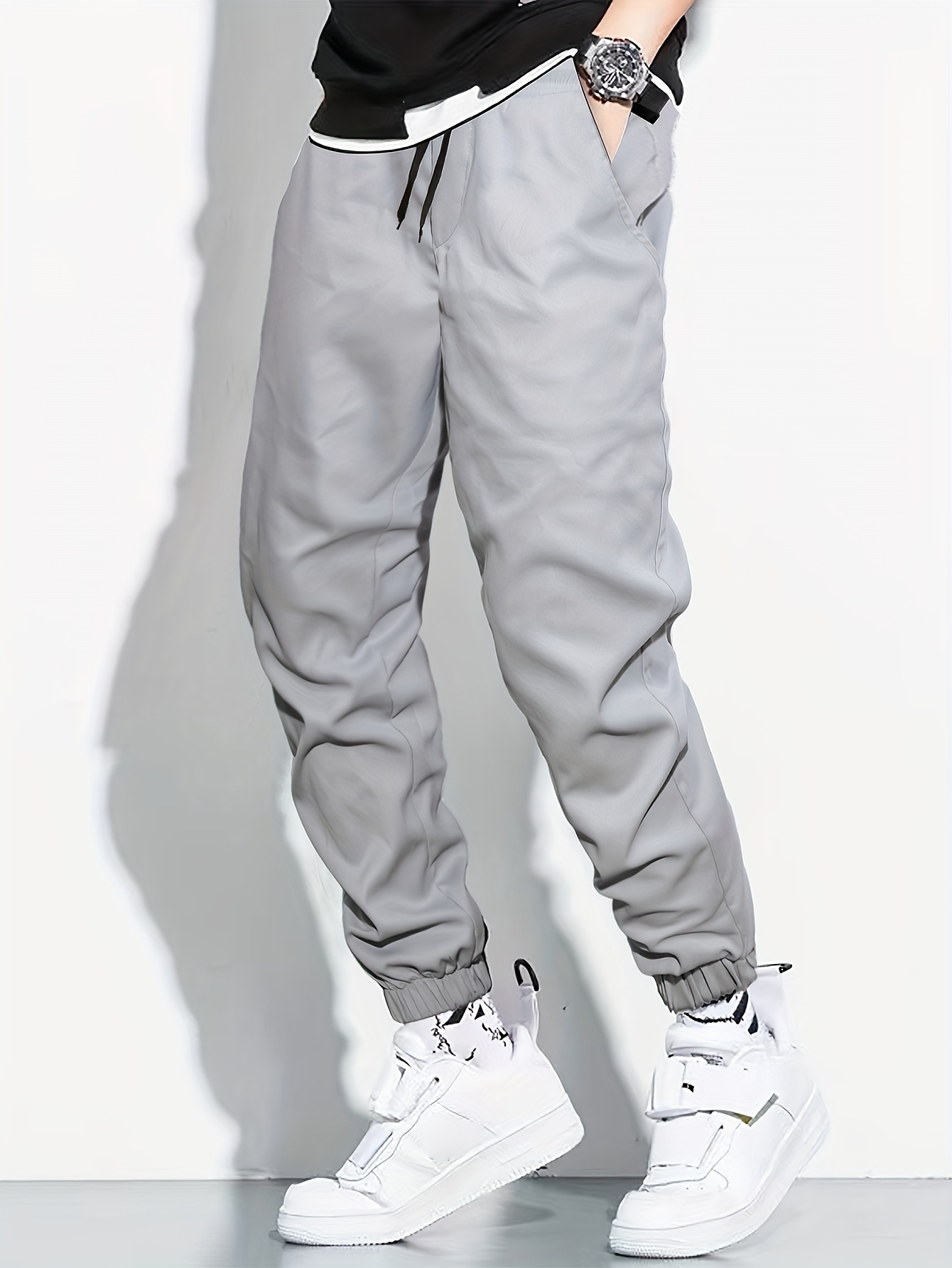 *'S Mature Style Cropped Pants, 100% Polyester, Solid Color, Regular Fit,  Non-Stretch Woven Fabric, 160g/m² Casual Solid Color Cropped Trousers