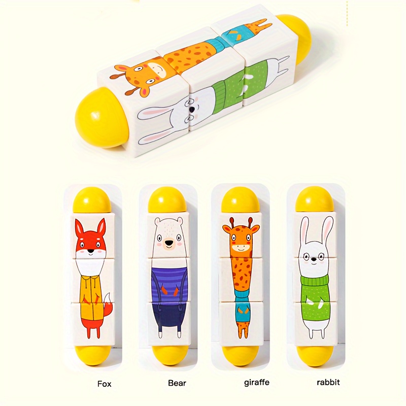 Image of Infant And Young Wooden Animal Transportation Fruits And Vegetables Rotating Puzzle Baby Grip Blocks Early Education Cognitive Toy