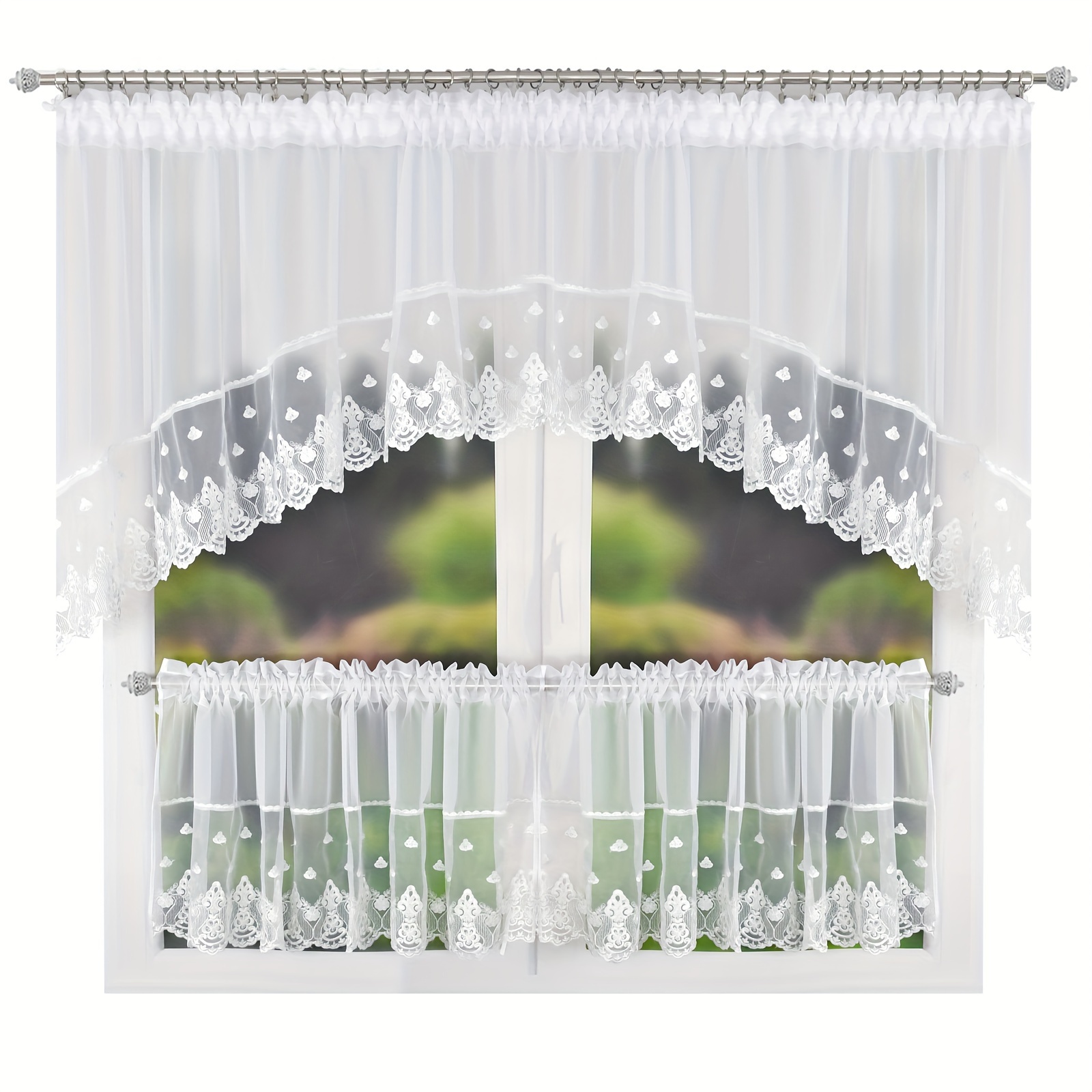 TEMU 1set Fhflyinghome Lam618wb6061 Model Embroidered Lace Pleated Jacquard Bedroom Living Room Curtain Daily Festival Wedding Decoration Curtain