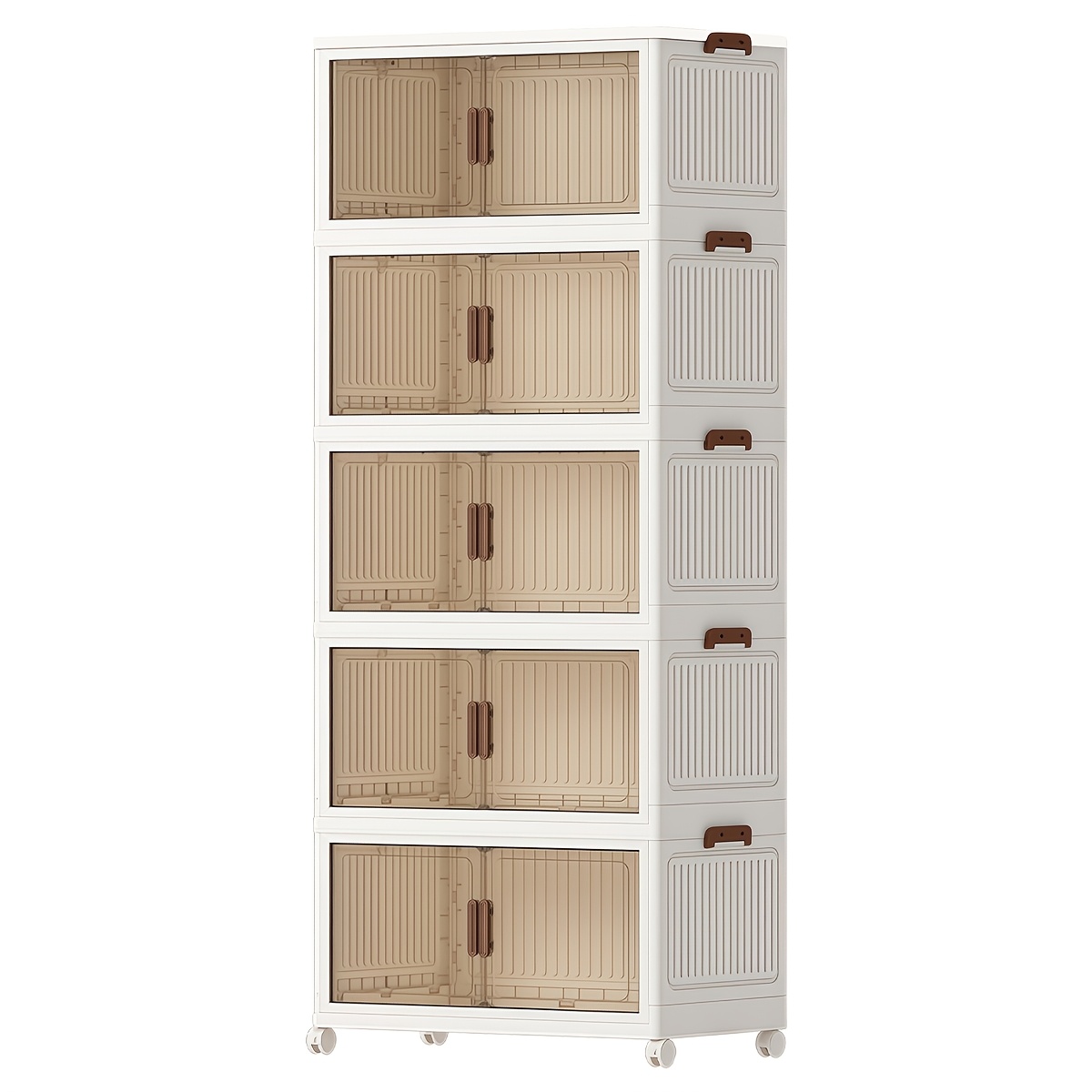 Stackable Storage Boxes, Stackable Wardrobe Organizers, Wheeled Storage Bins, Collapsible Storage Boxes, And Foldable Plastic Containers, Suitable For Home, Office, And Dormitory - White