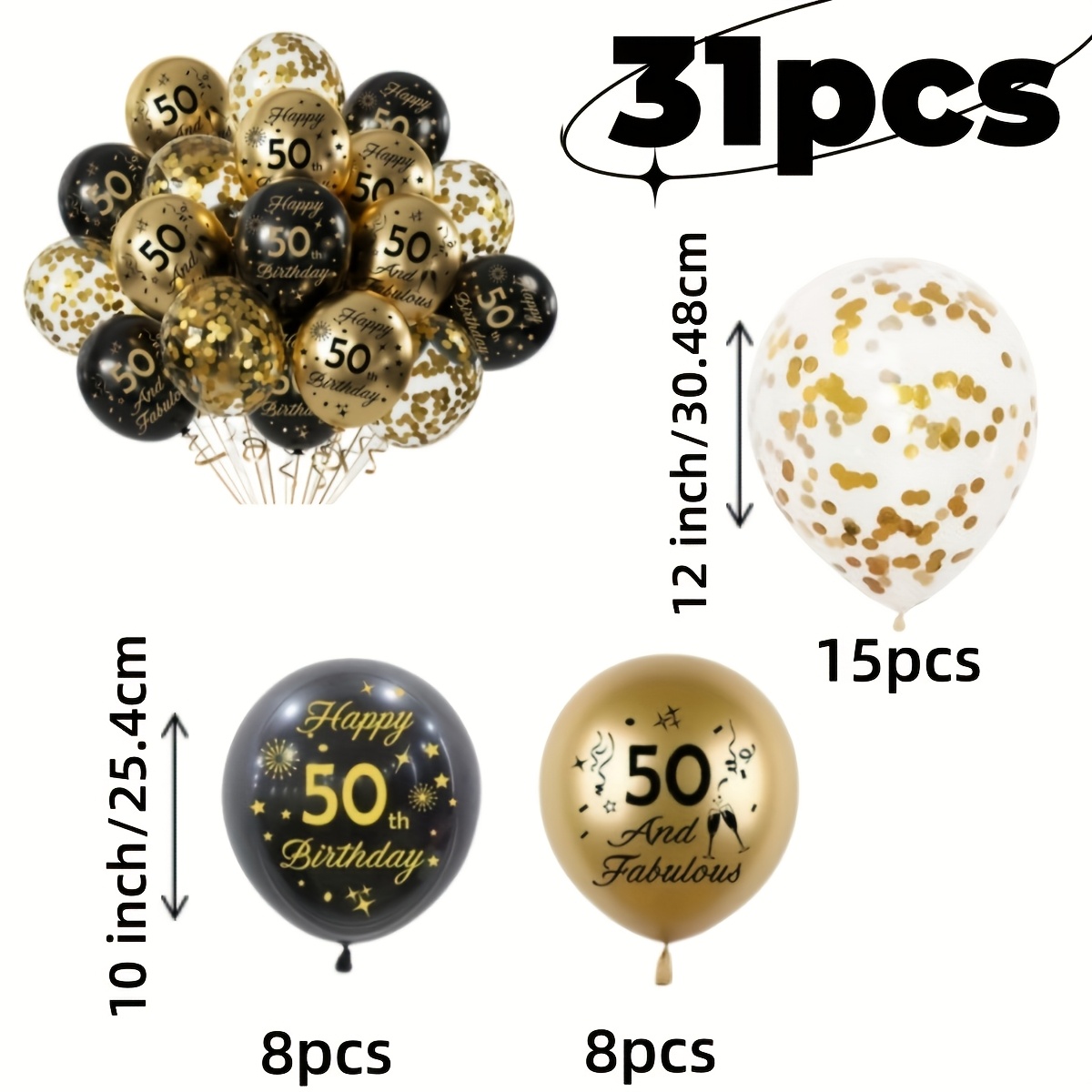 Image of 31pcs Of Black And Arch Kit With 50 Year Old Printed Balloons - Suitable For Celebration Decoration, Party Decoration, Retirement, 50th Birthday Party, Anniversary , Holiday Supplies