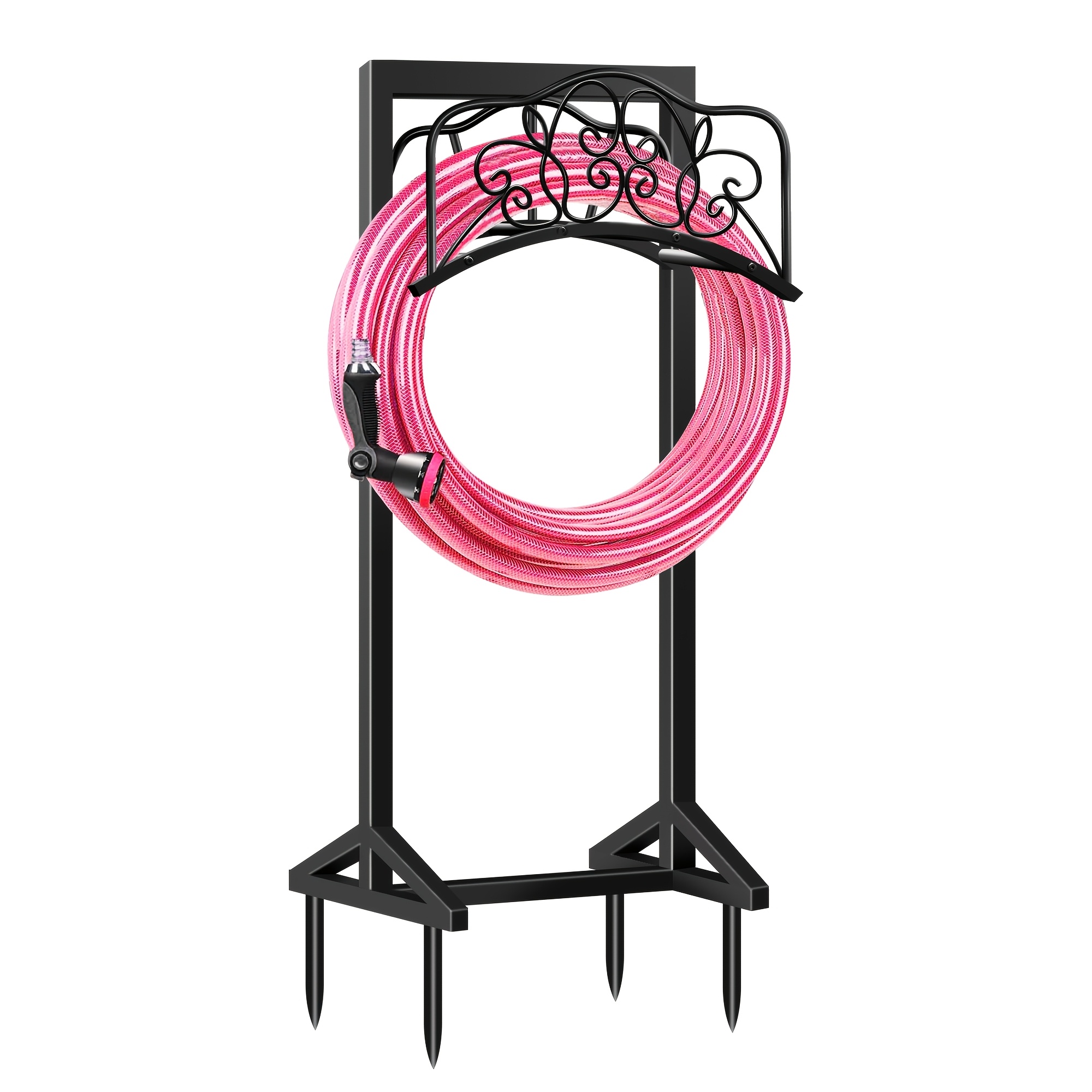 Heavy-Duty Metal Garden Hose Holder Stand with Rust-Resistant Design and Spikes, Freestanding Outdoor Hose Reel Organizer for Up to 150 ft H