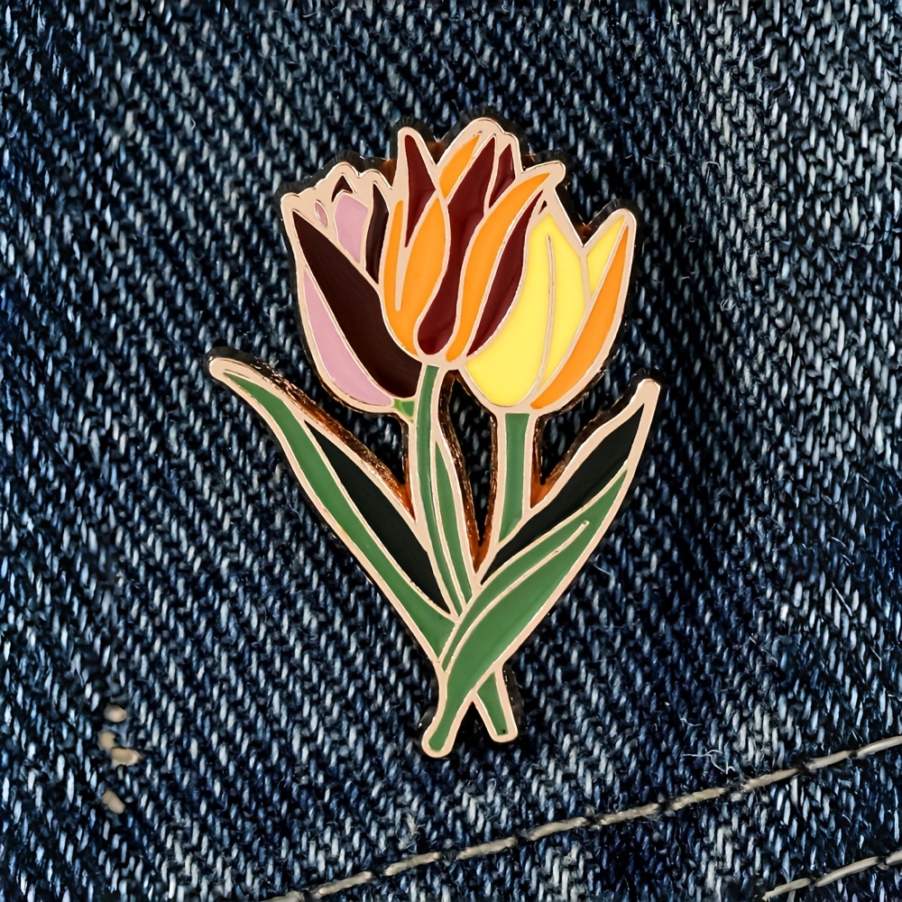 TEMU Alfiler de Esmalte Flores Tulipanes Broches Decorativos Adornos Insignias para Solapa Bolso Joyería Regalo Pin