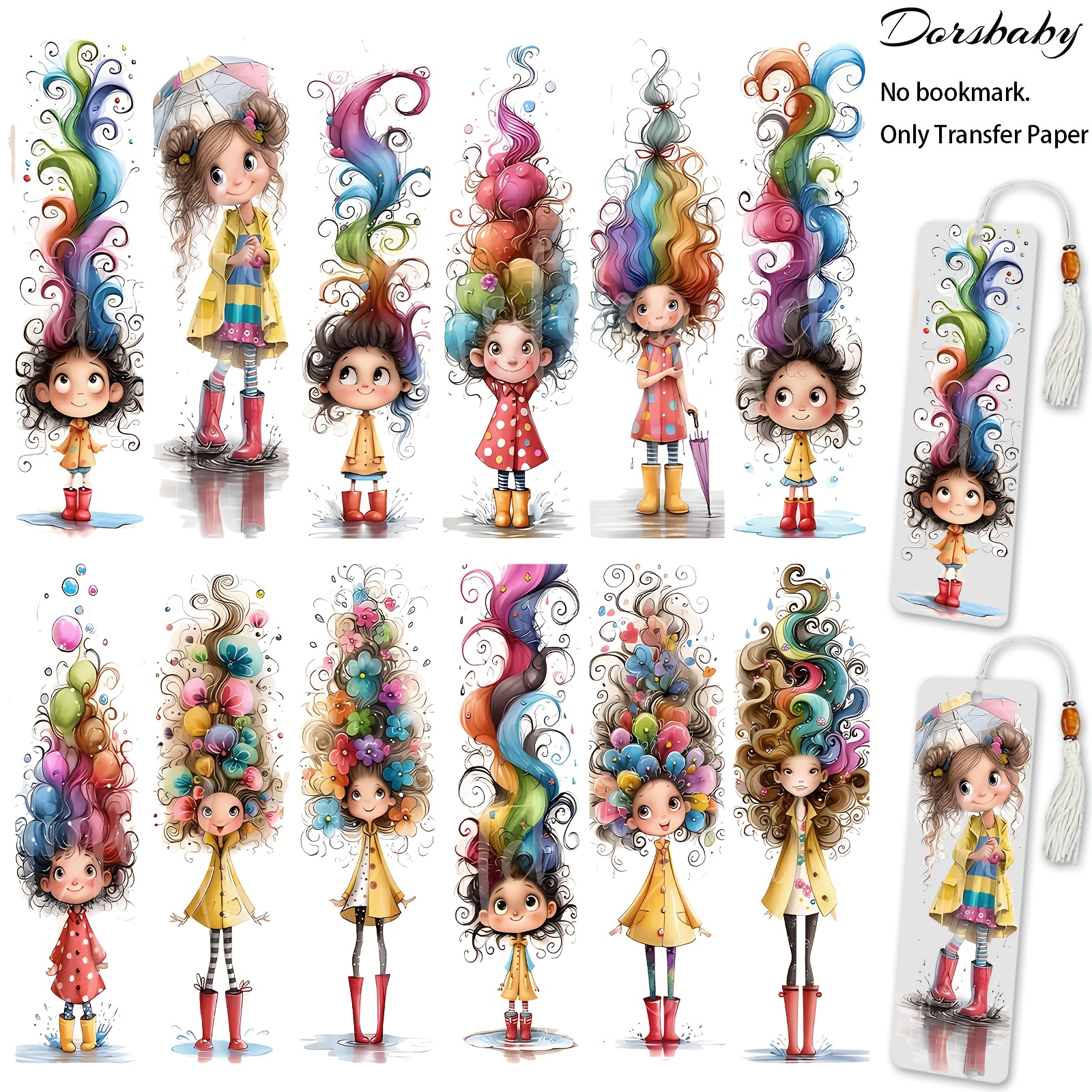 TEMU 24 feuilles de UV DTF de filles fantaisistes pour boîtes de rangement de marque-pages, enveloppes de transfert à pour marque-pages et stylos,
