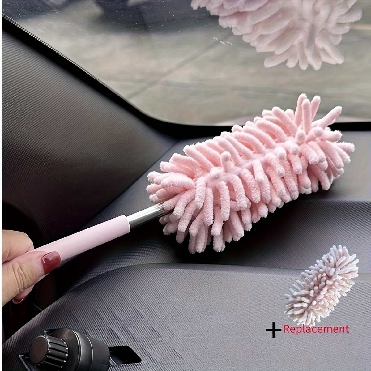 TEMU Set Of 2 Mini Car Dusting Brush, Ergonomic Telescopic Handle, Flexible Adjustable Polyester Cleaning Brush, & Scratch-free, With 1 Replacement