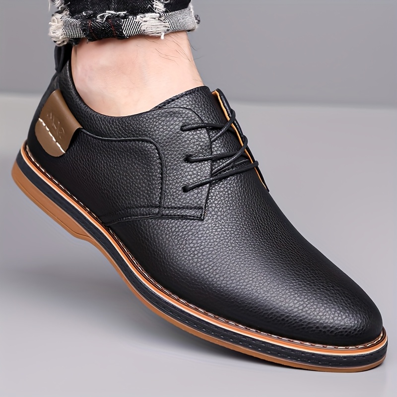 Men's - Low-Top Sneakers - Upper & Cushioned Sole, Toe Business-Casual Shoes Suitable for Office, Daily Wear, Year-Round - Lace-Up Comfortable Footwear