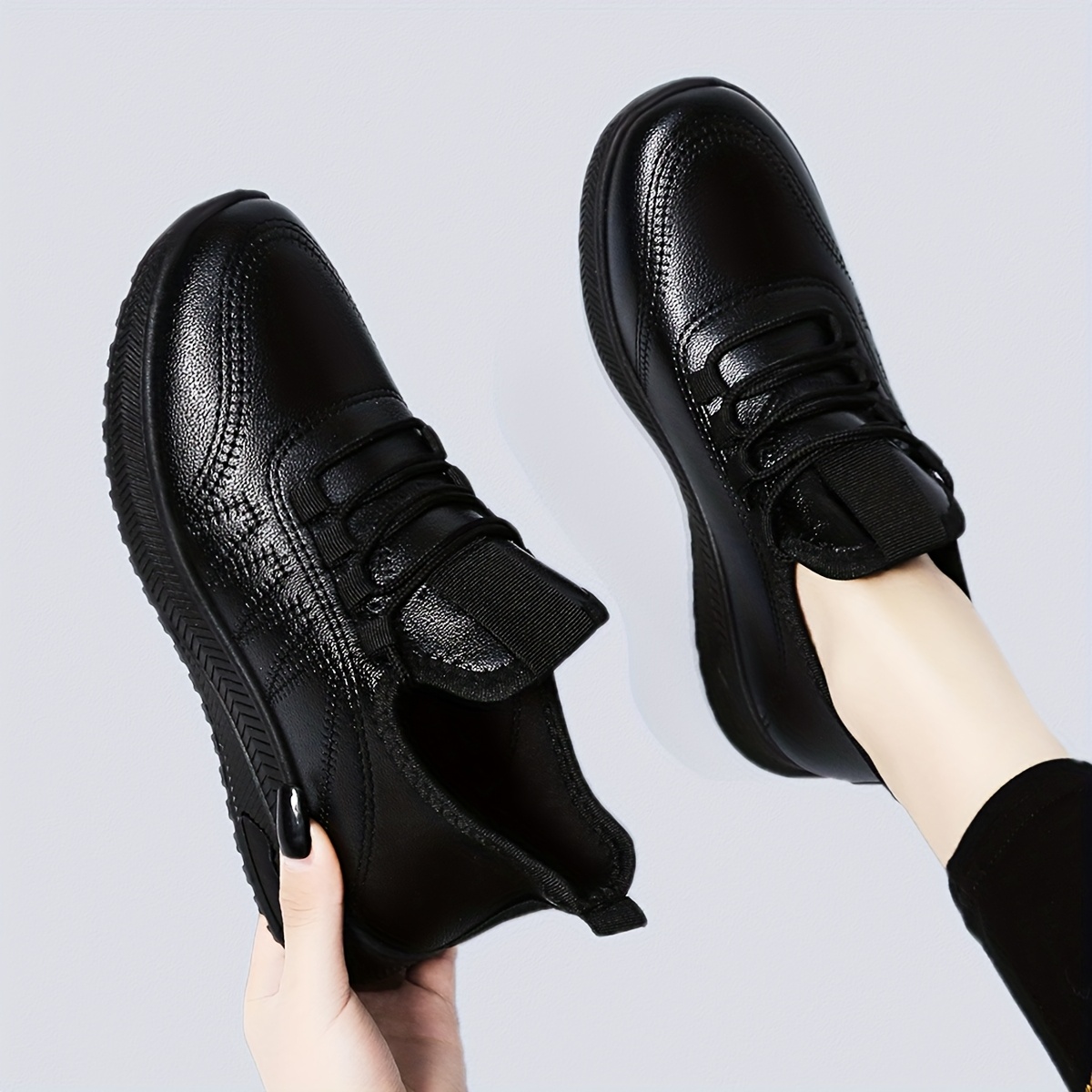 zapatos de   antideslizantes para mujer,  ,    , cordones, punta redonda, parte   sintética, comodidad para todo el año, para largas horas de pie, calzado profesional para  . detalles 4