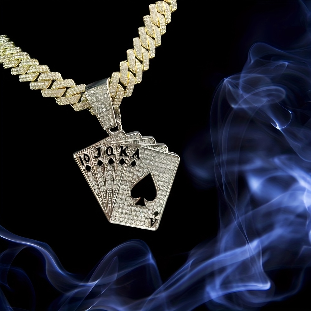 Unique Hip-Hop Playing Card Pendant Cuban Chain Necklace