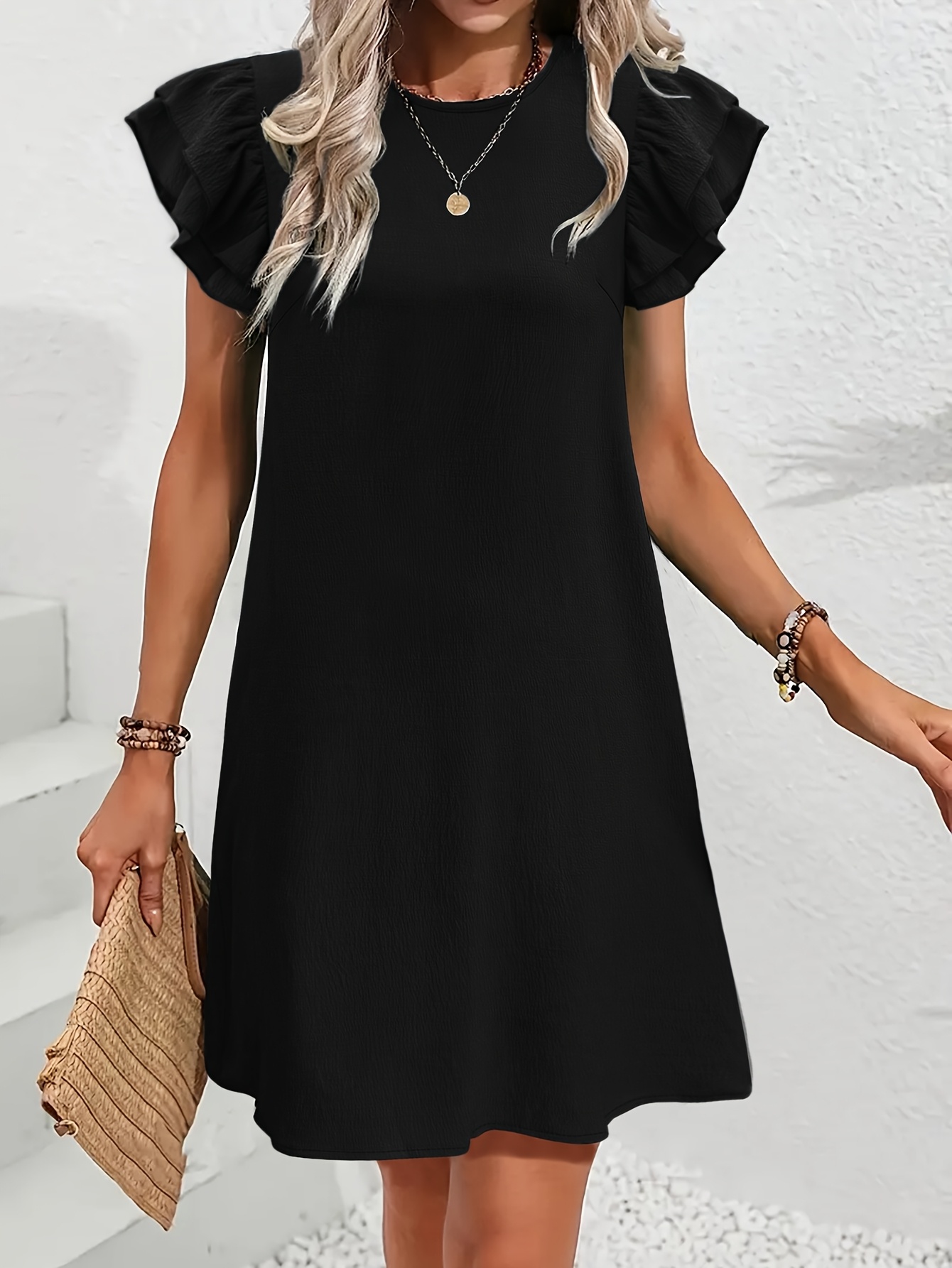 womens elegant black shoulder midi dress sleeves Temu United