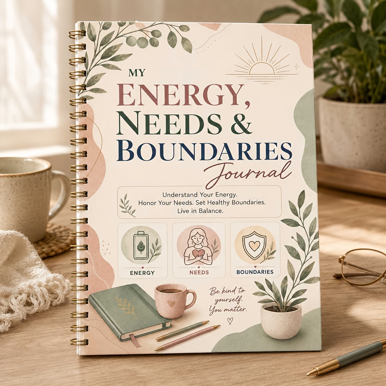 TEMU Journal Mes Besoins Énergétiques & Mes Limites : Agenda de Soins Personnels à Spirale Non Daté & Cahier d'Exercices sur les Limites Saines pour