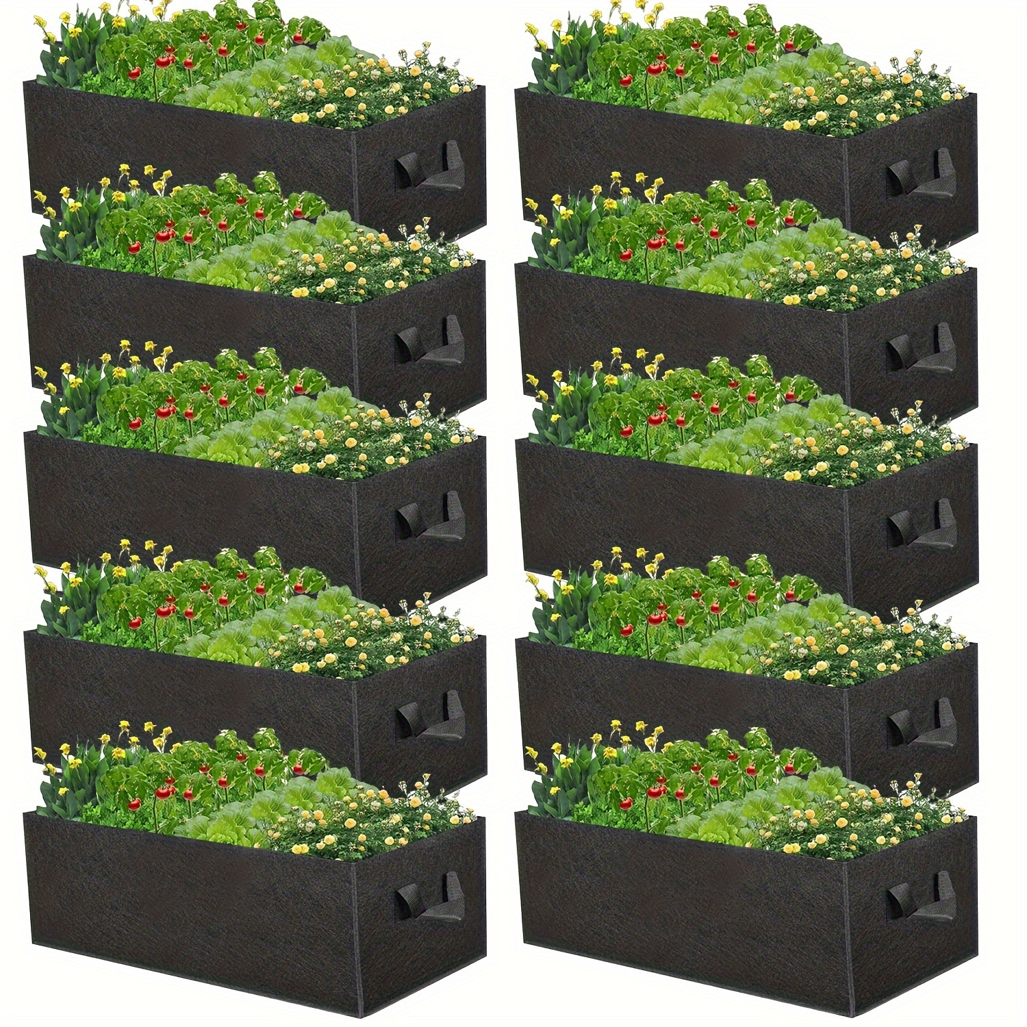 

10pcs Fabric Vegetable Grow Bags - Large Rectangular Planters With Side Handles, Black, For Potatoes, Flowers & Veggies - Easy Setup Outdoor Garden Solution, Vegetable