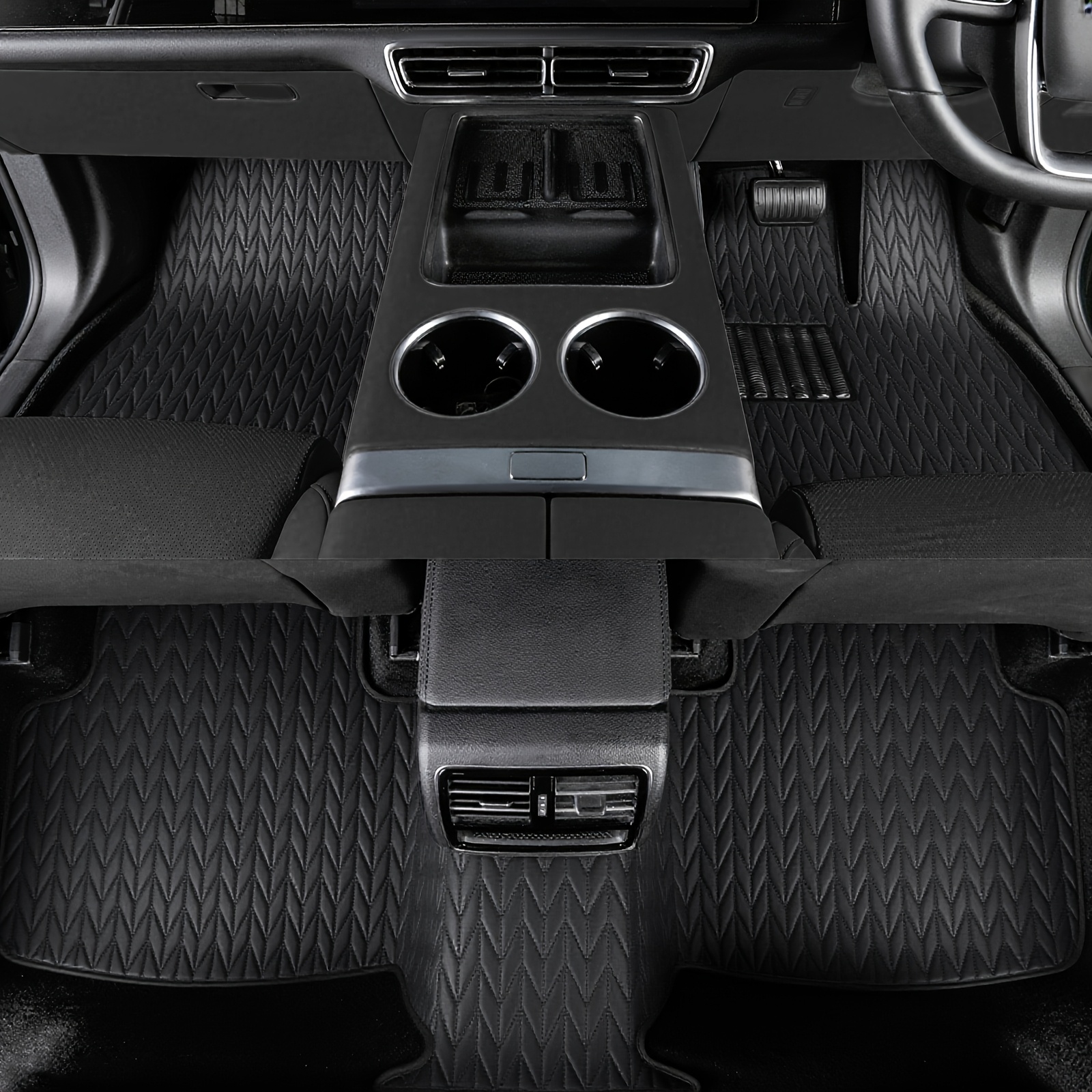 TEMU For Right-hand Drive (rhd) Car Floor Mats Set - Pu Leather Full Complete Floor Liners, Fit For Front & 2nd Row Seats, /remove, For Suv