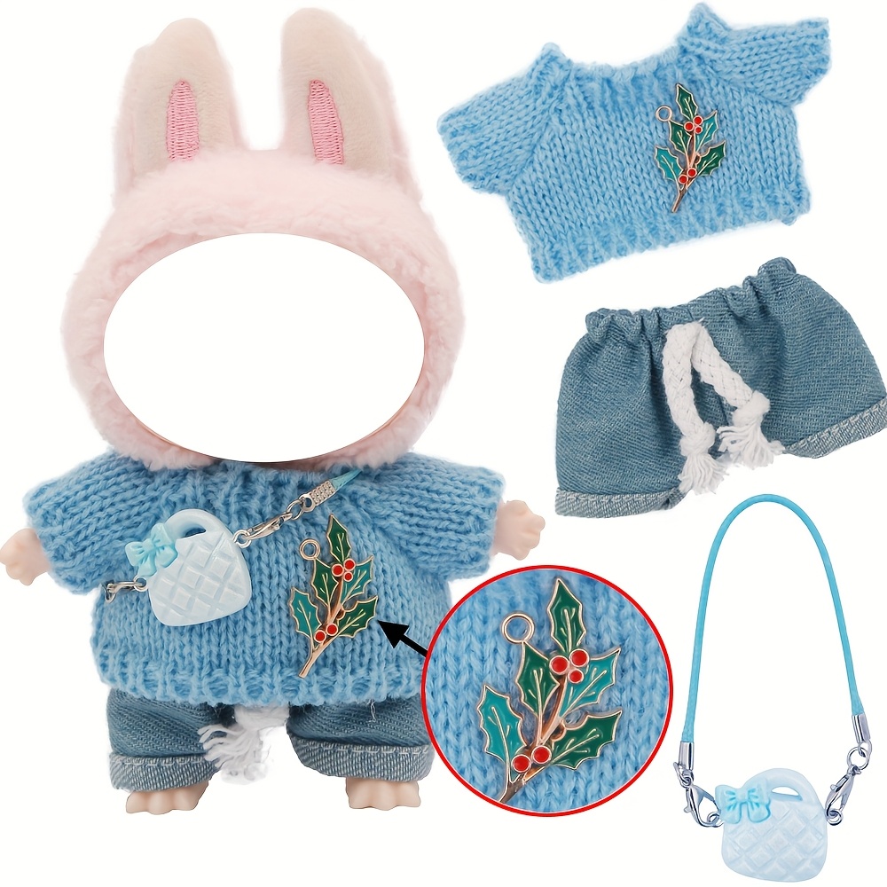 Conjunto De Ropa De Punto Azul/blanco Para Muñecas Lububu De 17 Cm Con Auriculares, Gafas Y Accesorios – Regalo Ideal (sin Muñeca)