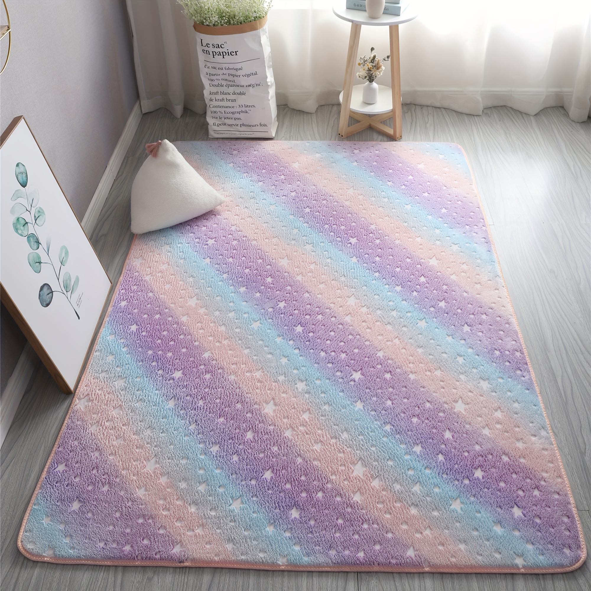 Image of -the-dark Rainbow Rug, Luminous Carpet In The Dark, Rectangular, Hand Washable - Ideal For Modern Bedroom Living Room Indoor Decor Soft Mat