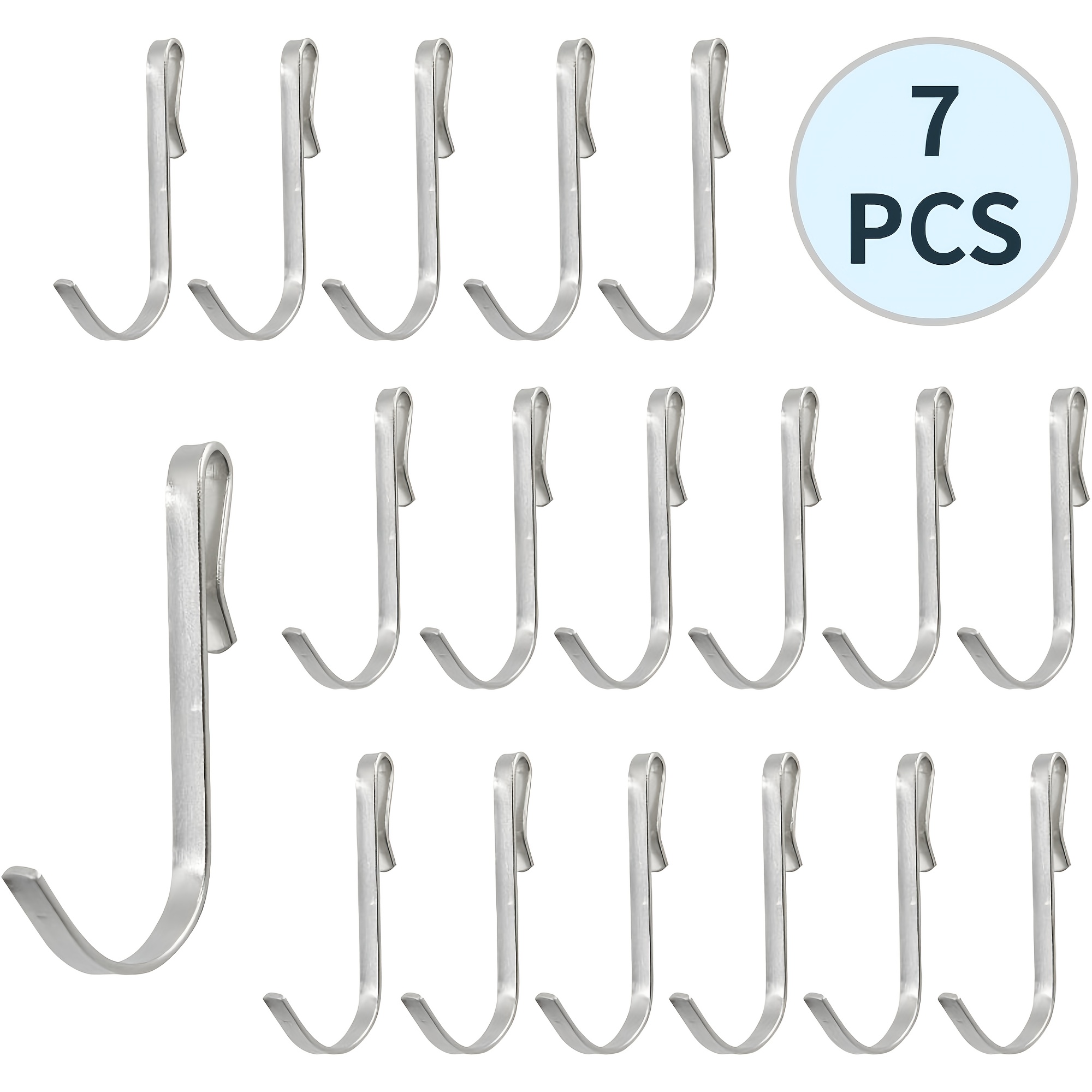 TEMU 7pcs Heavy-duty Stainless Steel J-hooks - Durable Clip Hooks, Suitable For Wire Shelving, Unfinished Styles, Suitable For Kitchen, Bedroom,