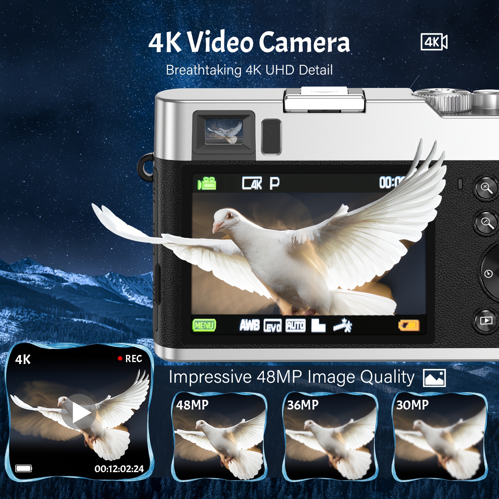 Cámara de Video 4K HD con Enfoque Automático, Videocámara 48MP