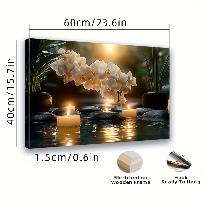 TEMU mural sur toile bord d'eau 2D plat, 2D plat, orchidée et - naturelle horizontale encadrée en bois, encre de haute qualité sur toile, décoration