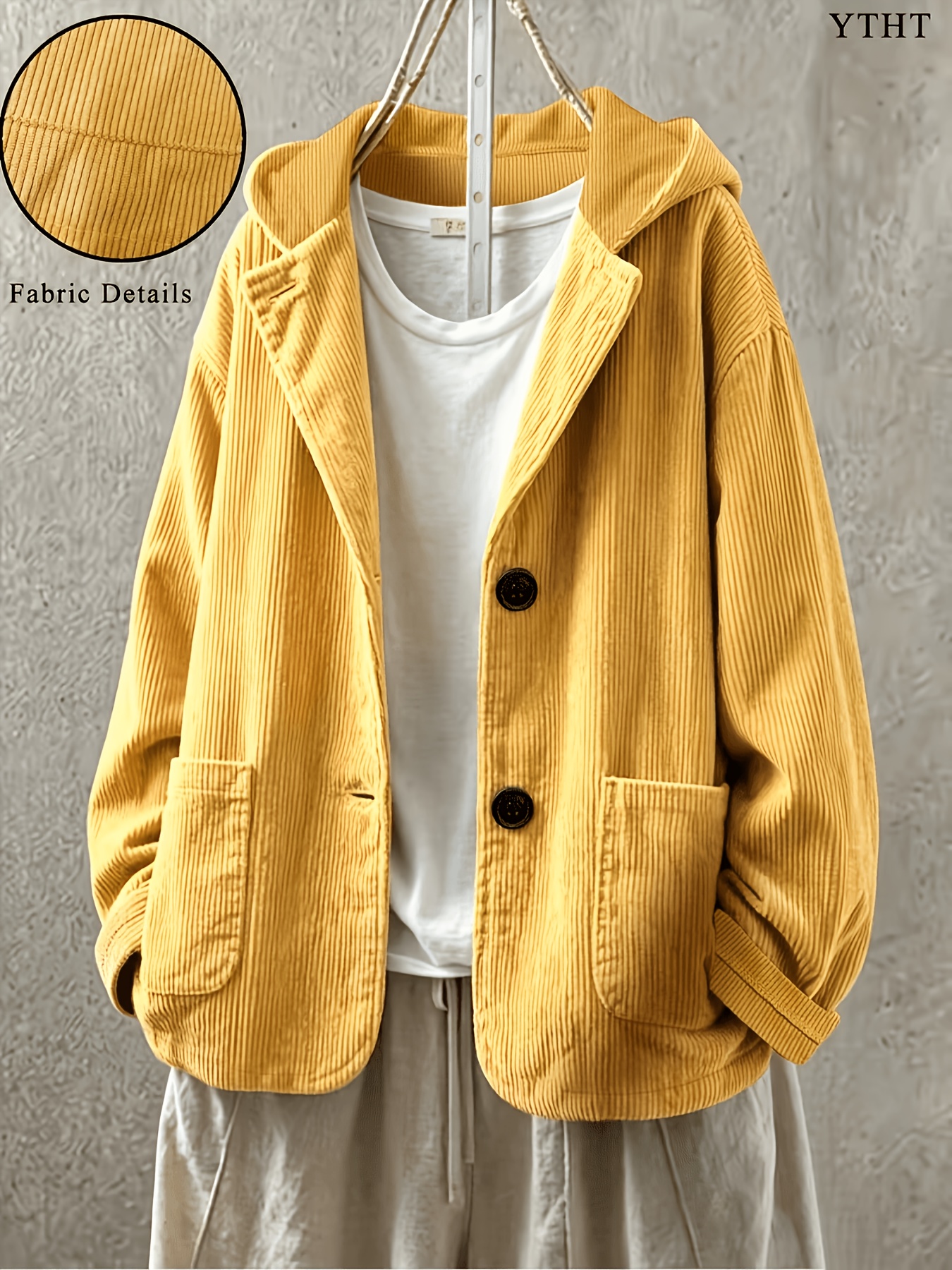 item picture loose vintage textured corduroy hooded jacket