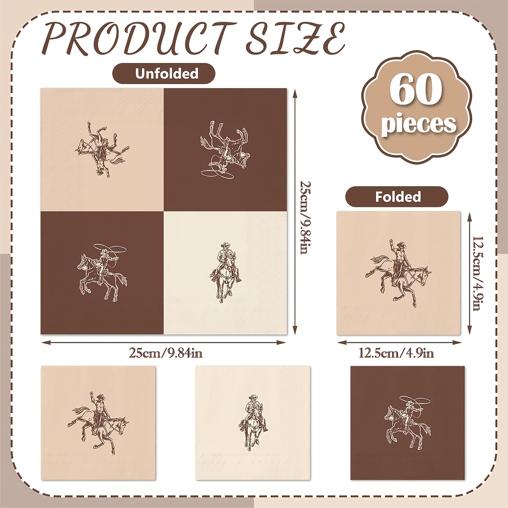 TEMU Lot de 20/40/60 serviettes de table Western pour décorations de fête d'anniversaire, de baby shower, de - Serviettes de table jetables en papier