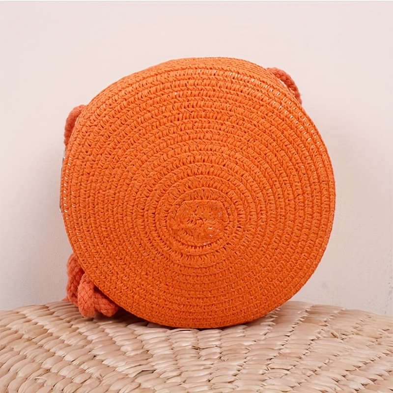 Women Woven Beach Round Straw Crossbody Bag Cute Rattan Handmade Knitted Candy Color Shoulder Bag