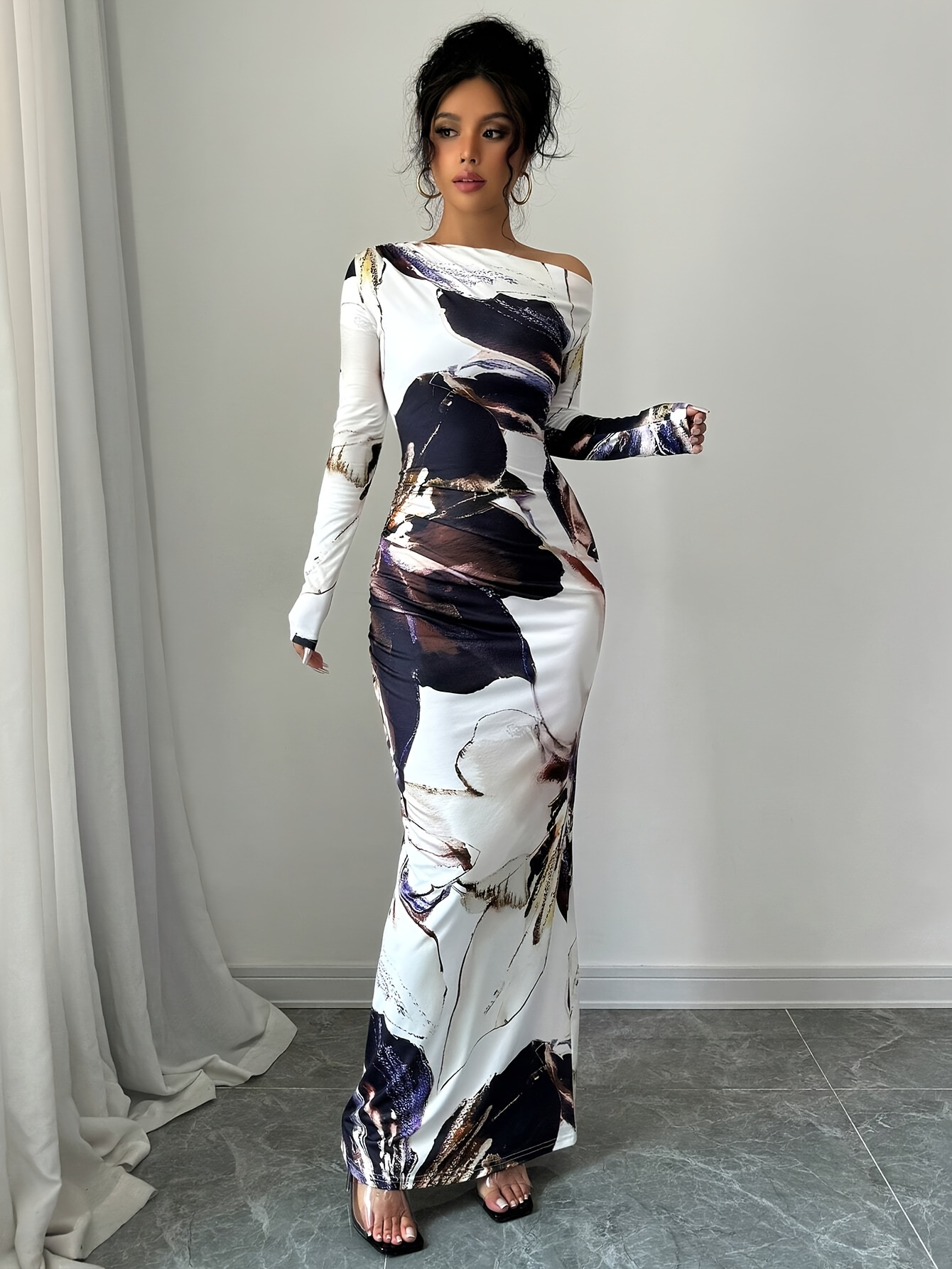 asymmetric neckline dress pattern BCBGMAXAZRIA Asymmetric Lace Gown – Amour Boutique main image 0