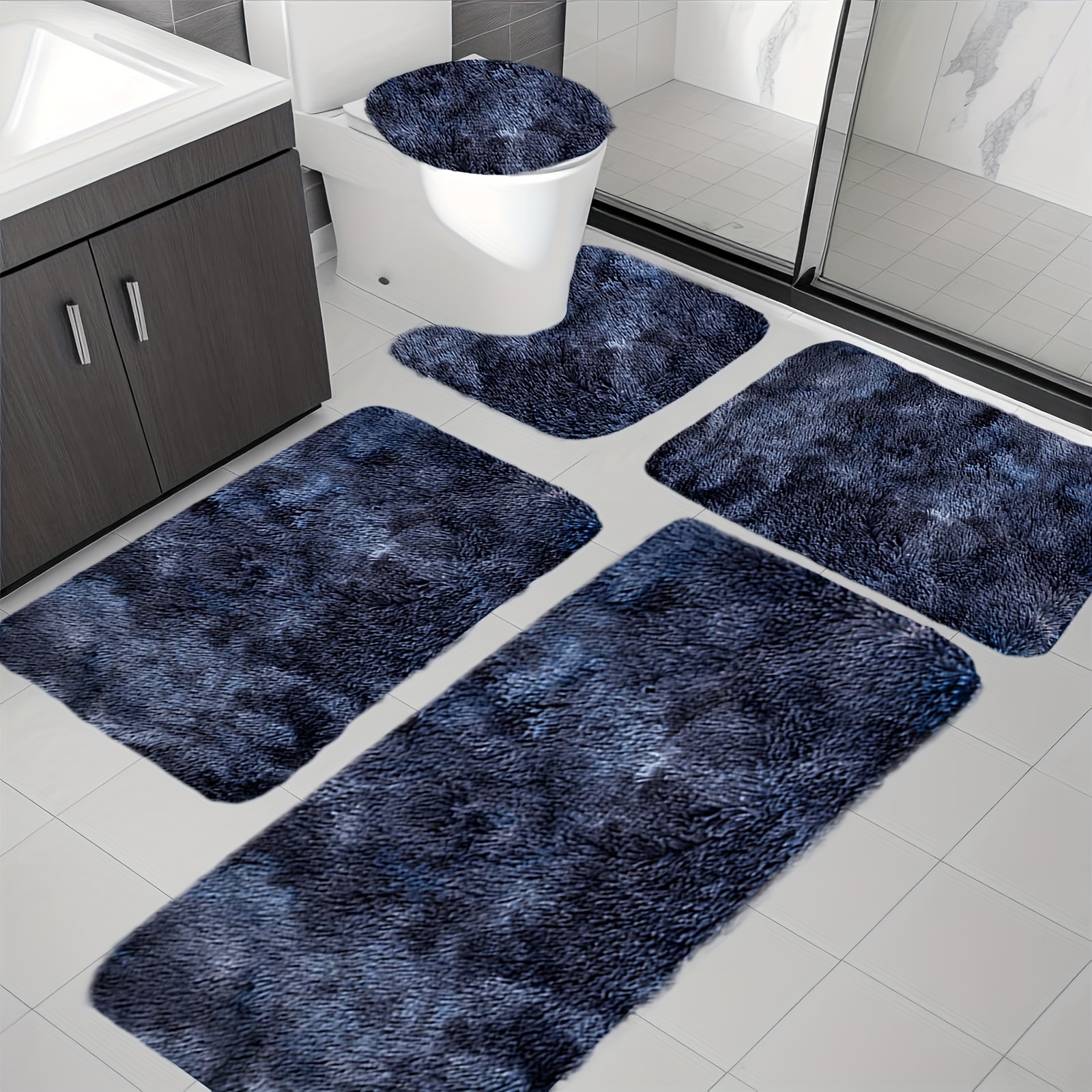 TEMU Bathroom Decor And Accessories Mixed Colors Bath Mats 5 Set Bathroom Rugs For 5pcs Luxury Toilet Mats Universal Soft Comfortable Water Absorption Non-slip Thick Machine Washable Dark Color