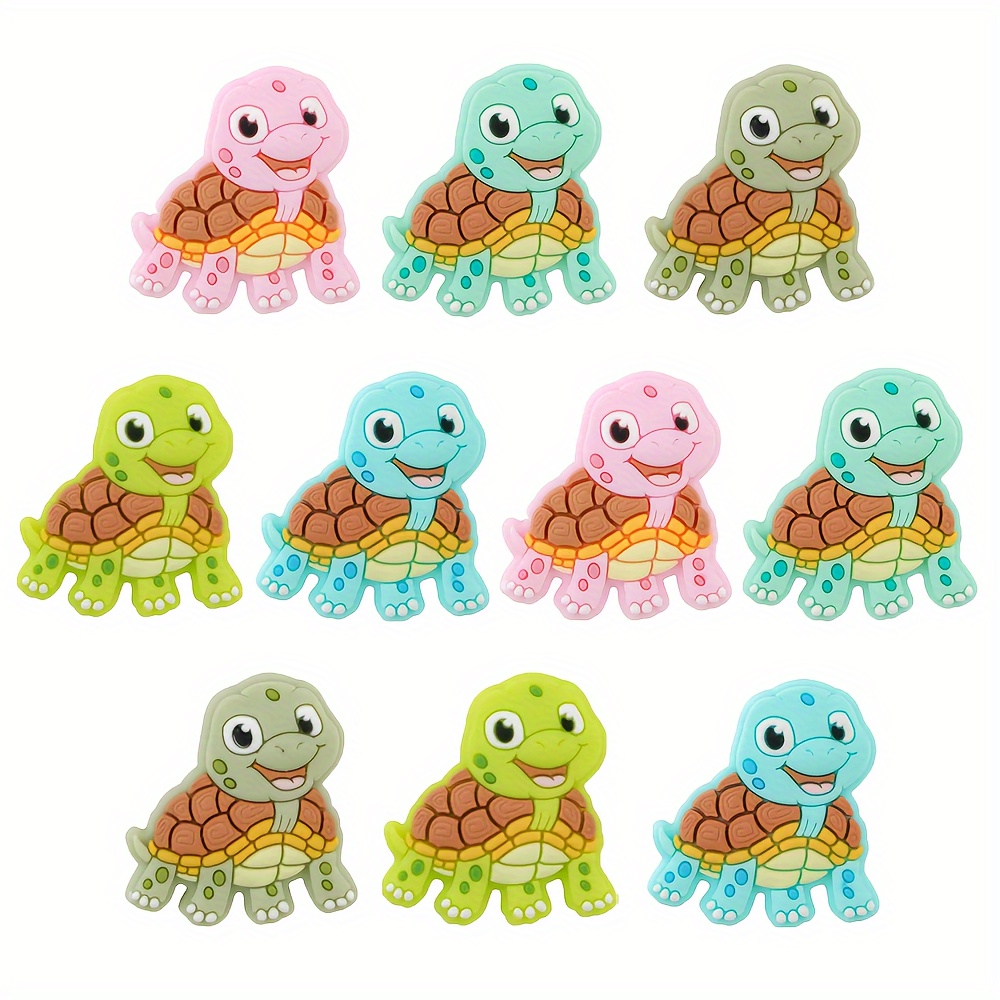 

10 Pcs Turtle Shape Silicone Beads, Colorful Loose Spacer Beads, For Diy Craft Garland Keychain Lanyard Necklace Bracelet Jewelry Making Accessories Handmade Crafts