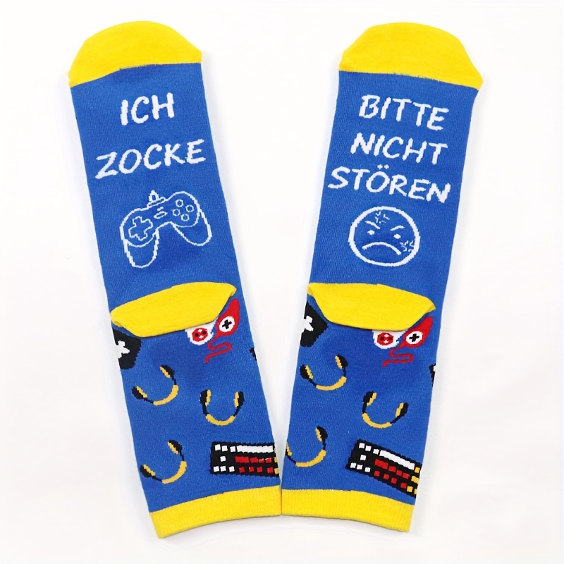 Image of A Pair Of Yellow And Blue Themed Socks For Creative Games, Comfortable, Breathable, Sweat-absorbing, And . Designed Socks For Holidays, Parties, , And Couple Birthdays, Sweat-resistant