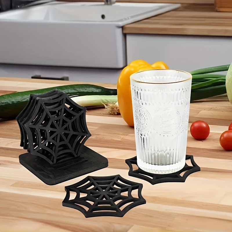 

6-pack Collectible Wooden Spider Web Coasters, Fantasy Theme, Versatile Room Decor, Indoor & Outdoor Applicable, Heat-resistant Kitchen Cup Mats, No Electricity Needed