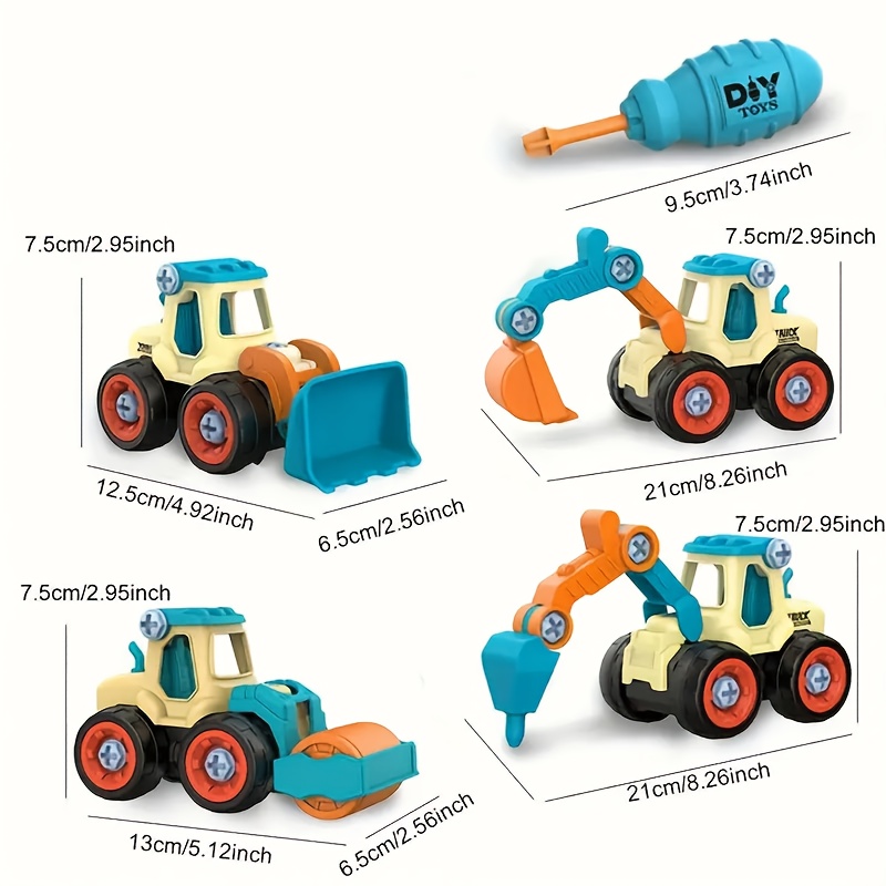 4pcs Construction Vehicle Set with 1 Screwdriver, Children's Assembly and Disassembly Toy Excavator, Detachable and Screw-On Educational Building Blocks for Boys and Toddlers, Christmas Gift, New Year Gift, Birthday Gift for Kids. Some Accessory 23 4pcs Construction Vehicle Set with 1 Screwdriver, Children's Assembly and Disassembly Toy Excavator, Detachable and Screw-On Educational Building Blocks for Boys and Toddlers, Christmas Gift, New Year Gift, Birthday Gift for Kids. Some Accessory