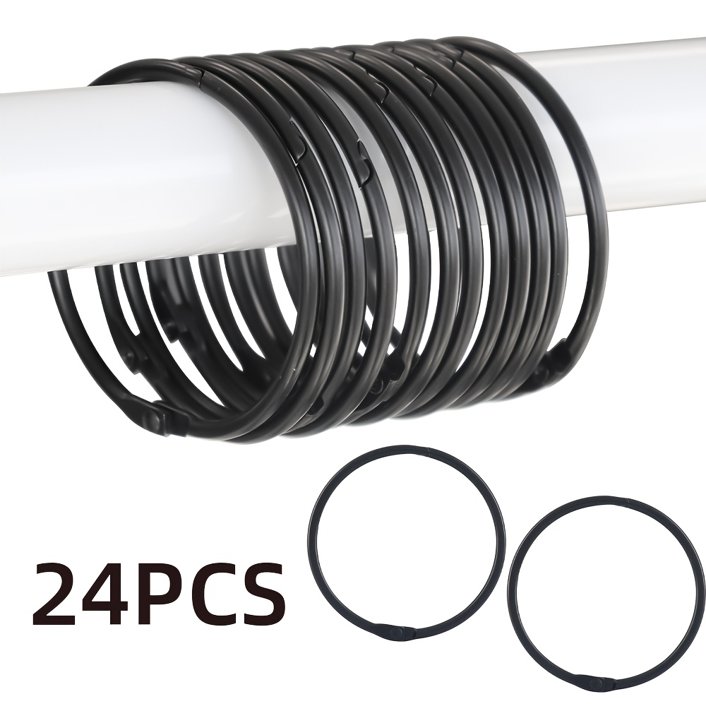 TEMU 24pcs Black Shower Curtain Rings, Durable Decorative Shower Curtain Rings Metal Round Shower Hooks For Bathroom Shower Rod