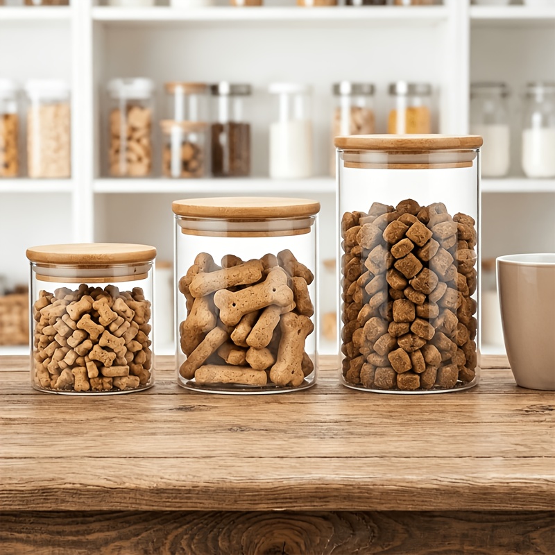 Personalized Dog Food Storage Glass Jar with Bamboo Lid