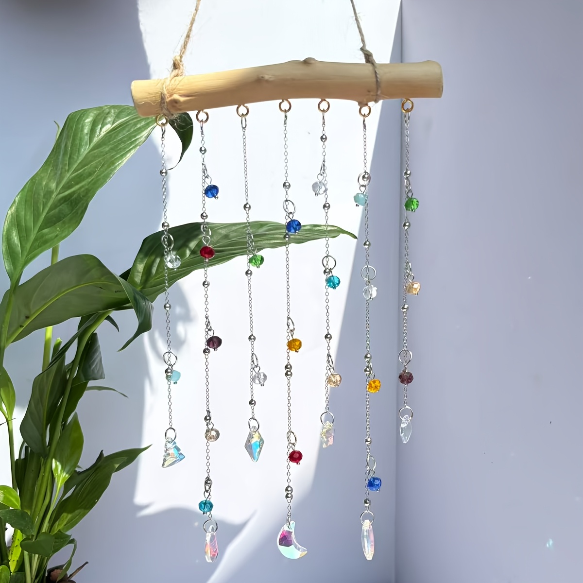 Image of 1pc Outdoor Crystal Wind Chime, Rainbow Design, Hung On Windows, Gardens Or Home Decoration Valentine's Day Wedding Decoration