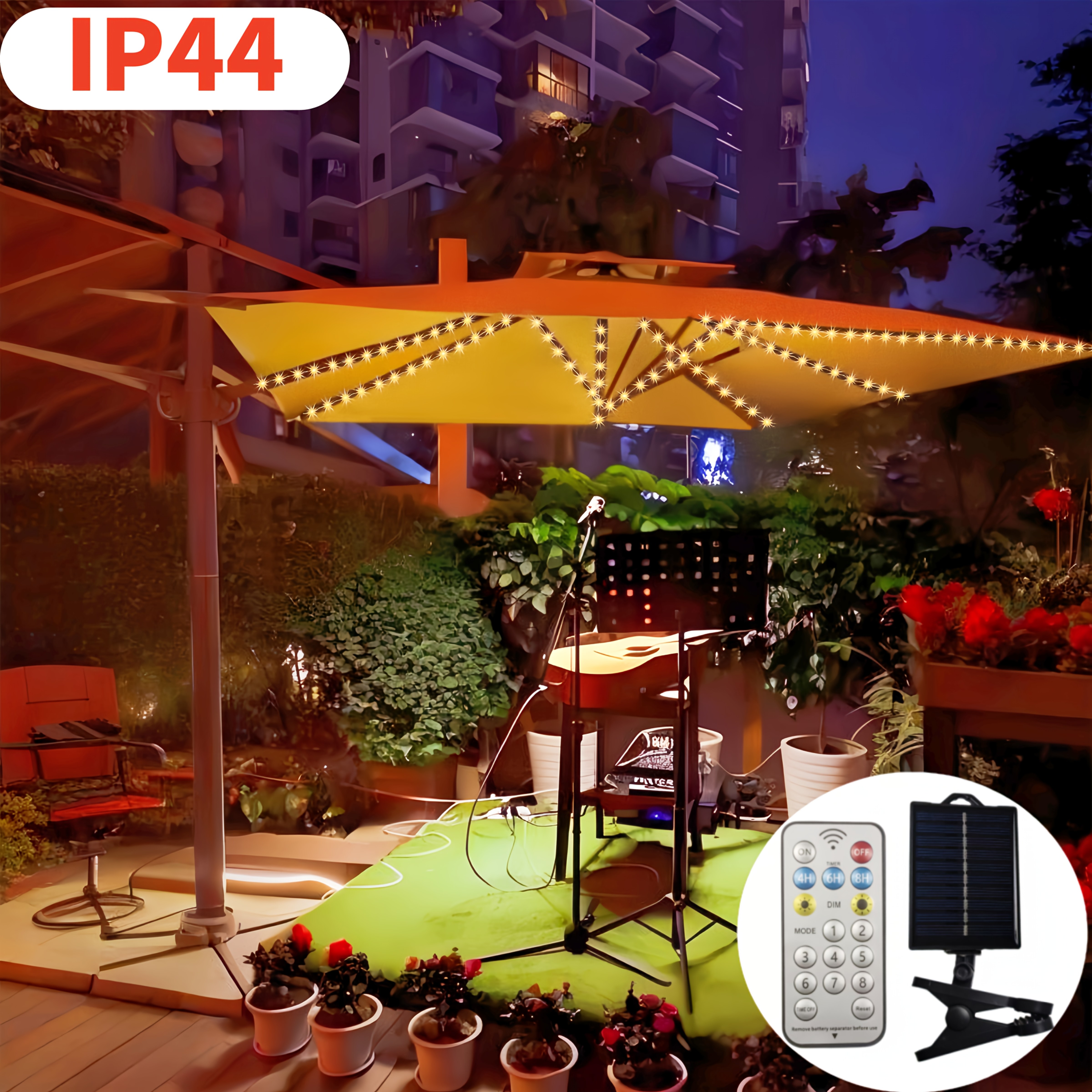 TEMU 1pc Solar Patio Umbrella Light With Remote Control And 8 , Cordless Outdoor Commercial Lighting, 133 Led Umbrella Patio Light For Outdoor