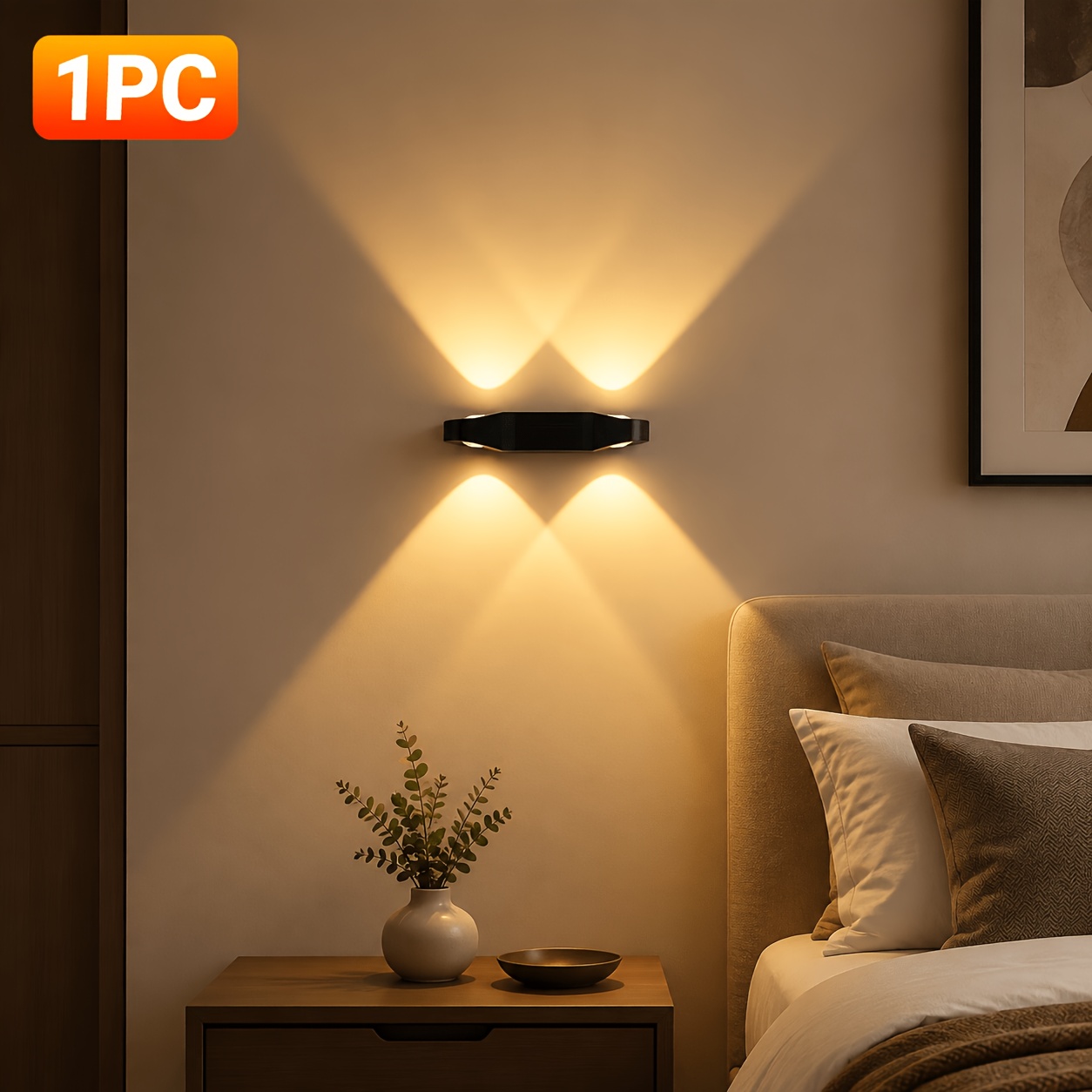 Image of 1pc And Down Wall Light With 3 Color , Modern 4-beam Decorative Wall Sconce, Indoor Accent Lamp For Bedroom, Living Room, Hallway, Staircase, Entryway & Home Decor