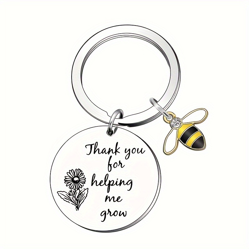 

1pc Thank You For Helping Me Grow Thanksgiving Teacher's Day Gift Keychain Stainless Steel Key Chain Ring Graduation Day Gift For Teachers