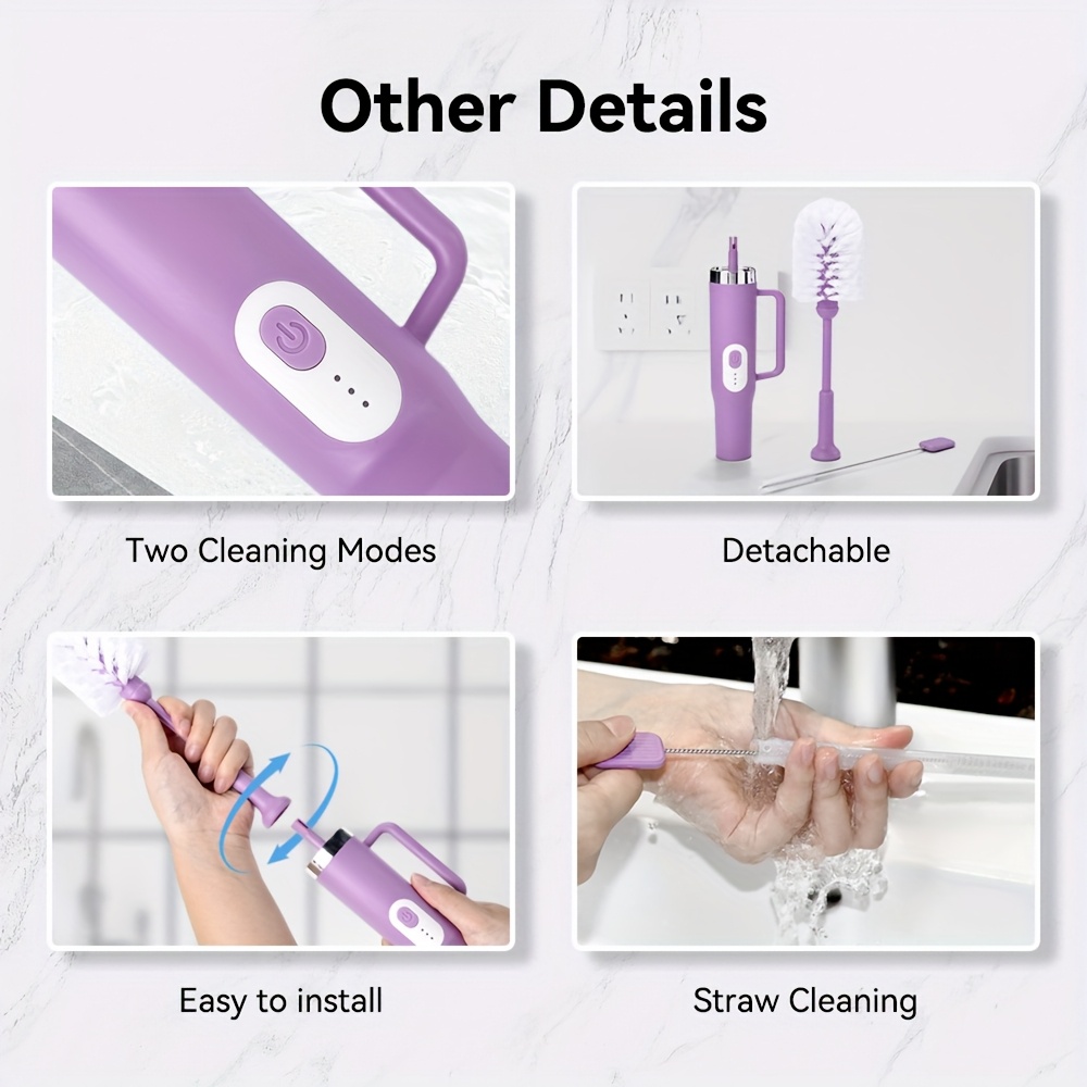 electric cleaning brush for mugs cup brush 2 cleaning power levels waterproof built in rechargeable battery standard straw brush type c charging cable wall mounted for drying cleaning tool kitchen accessory mug cleaning brush Product details 10