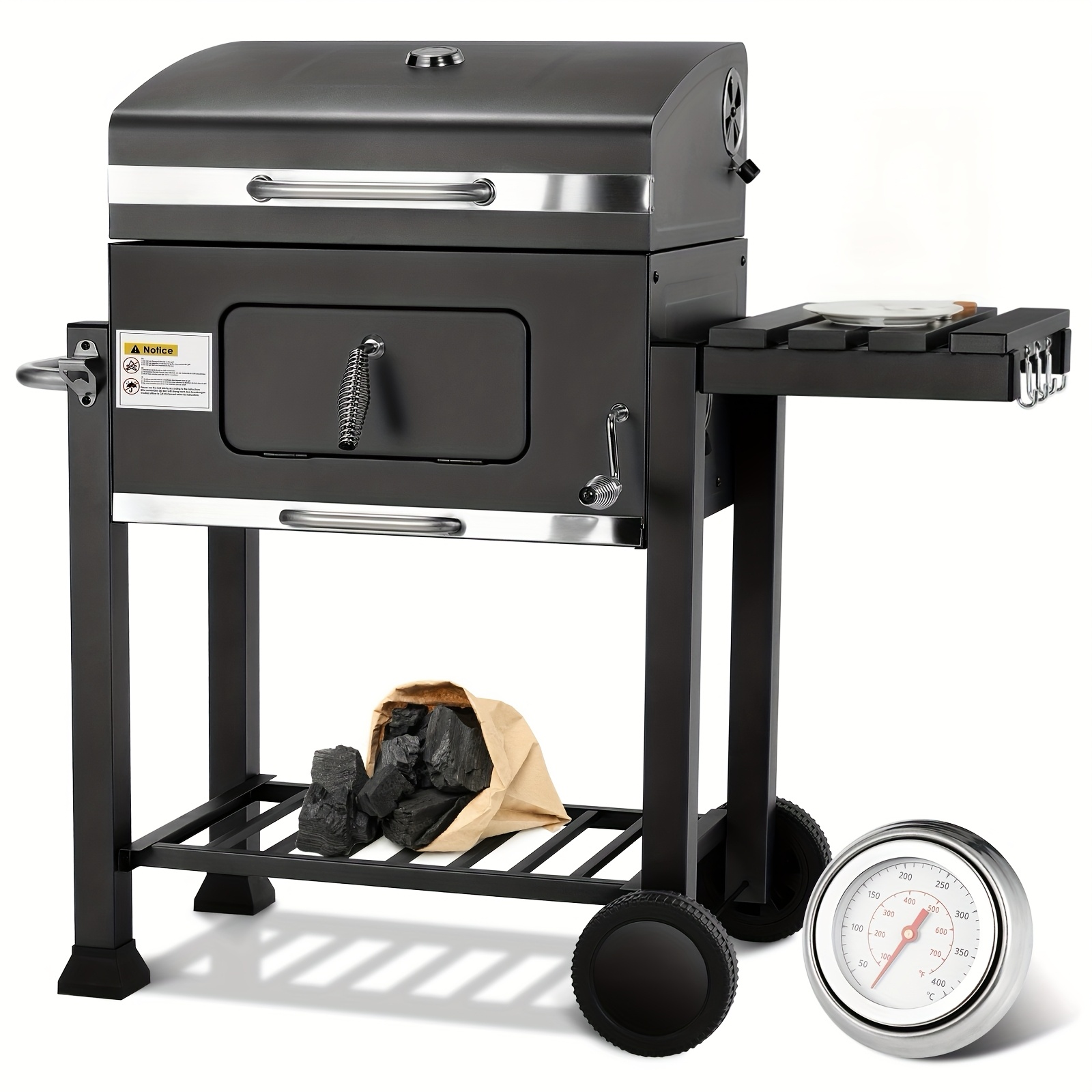 Image of Charcoal Grill, Grill Cart Xxl, Charcoal Grill With Lid, Wheels, Thermometer And Height-adjustable Charcoal Bowl, Charcoal Grill Cart, Bbq Grill, 124x56x140cm Charcoal Grill For